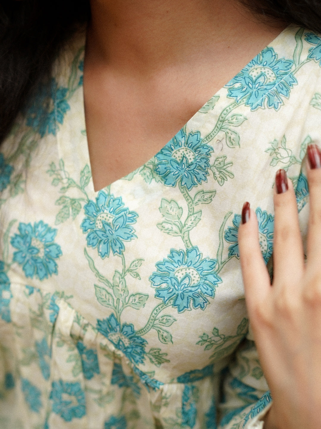 White Printed Full Sleeves Alia Cut Cotton Top