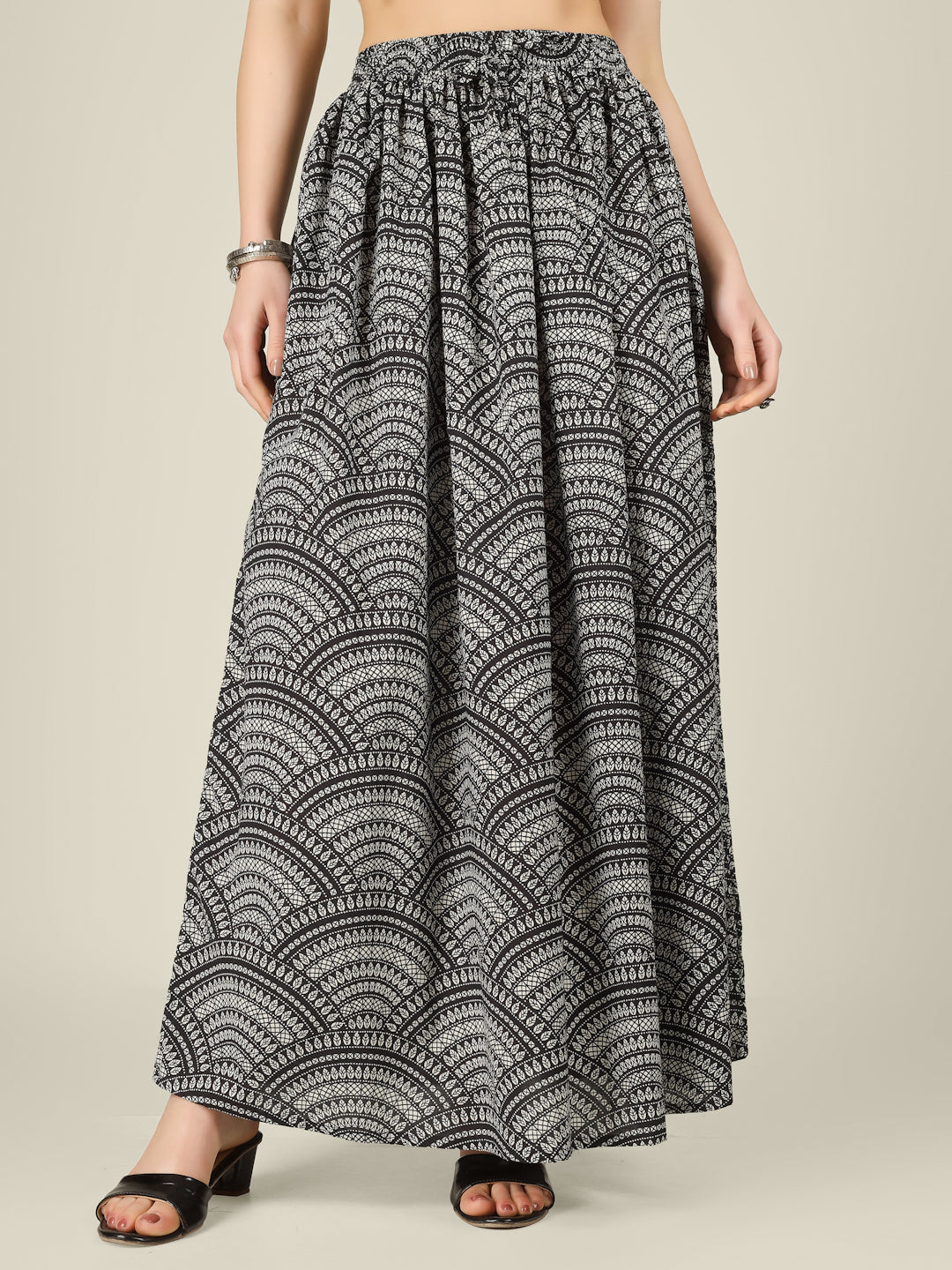 Black Printed Cotton Maxi Skirt