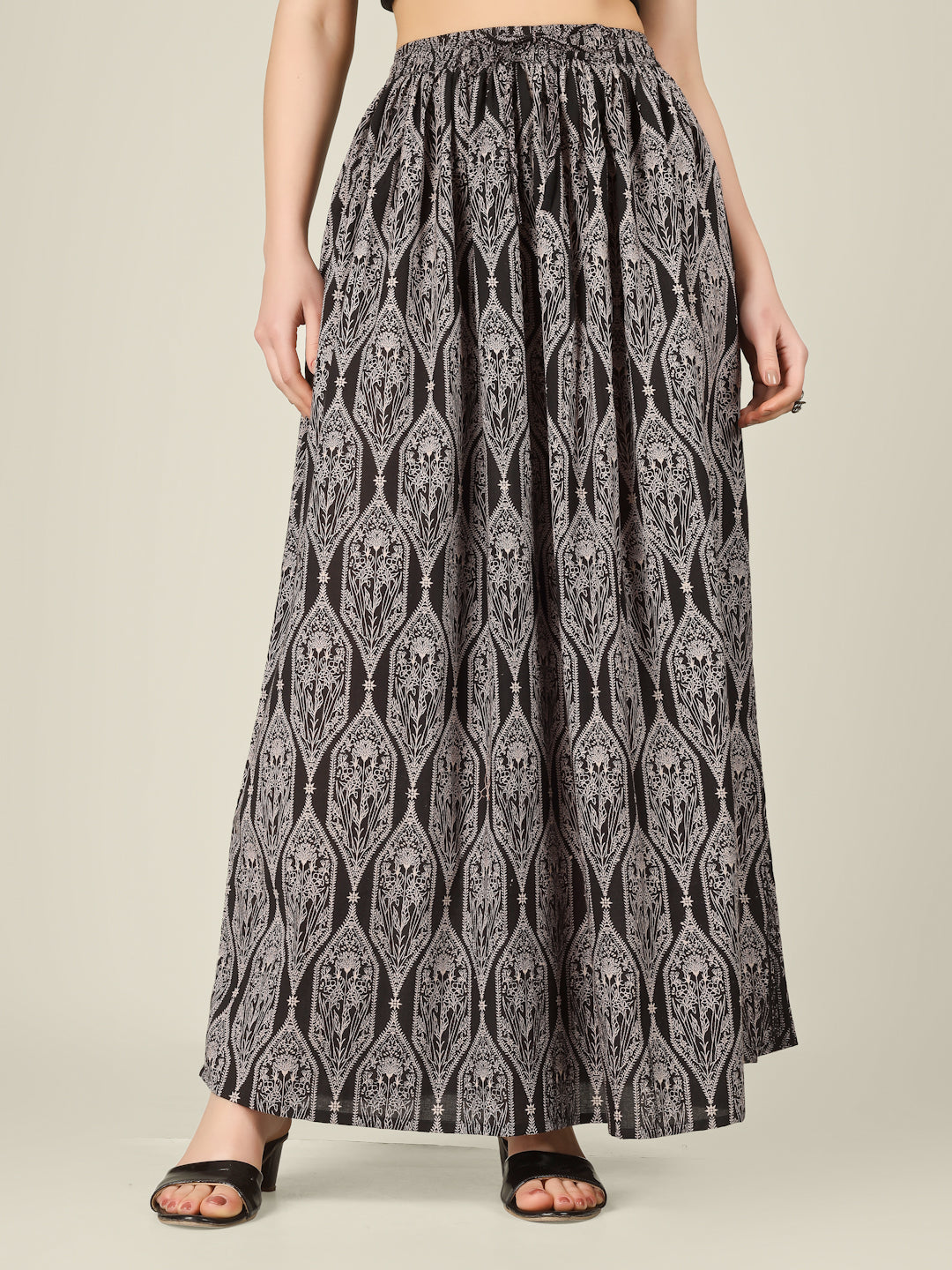 Black Printed Cotton Maxi Skirt