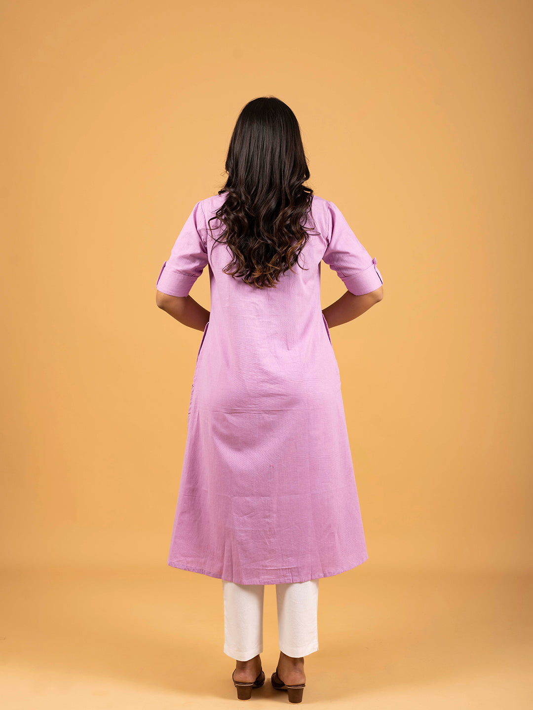 Lavender A-Line Front Slit Plain Cotton Kurti
