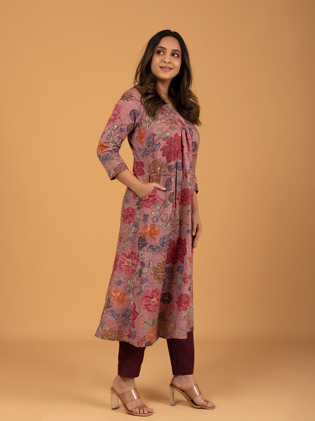 Mauve Printed A-Line Cotton Kurti