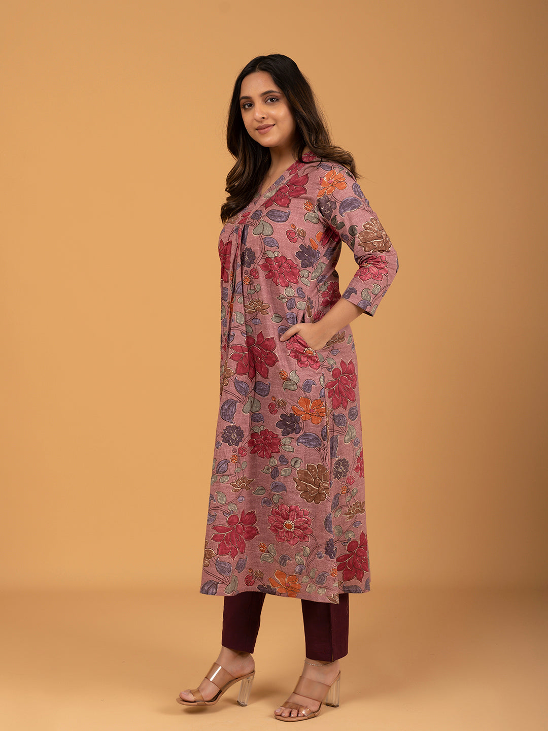 Mauve Printed A-Line Cotton Kurti