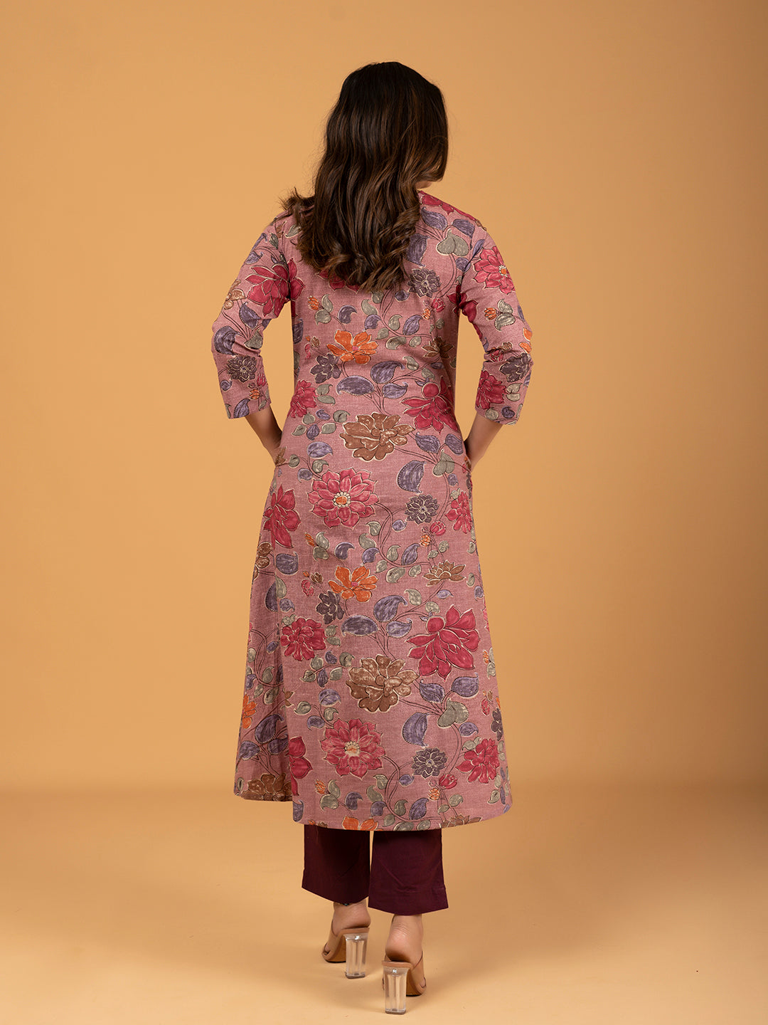 Mauve Printed A-Line Cotton Kurti