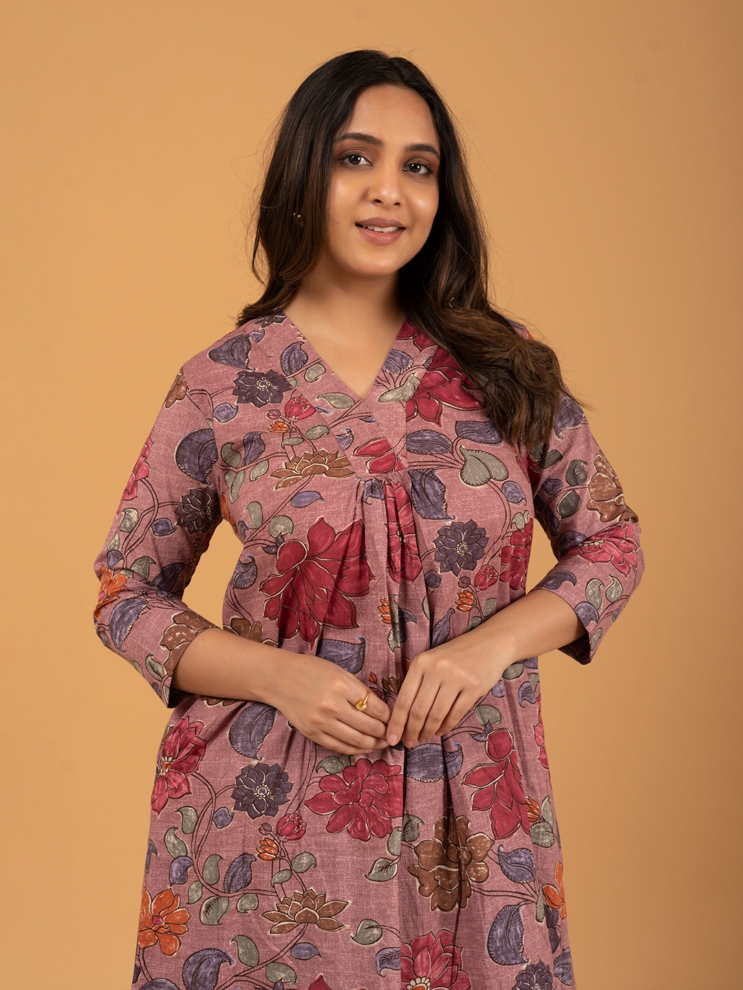 Mauve Printed A-Line Cotton Kurti