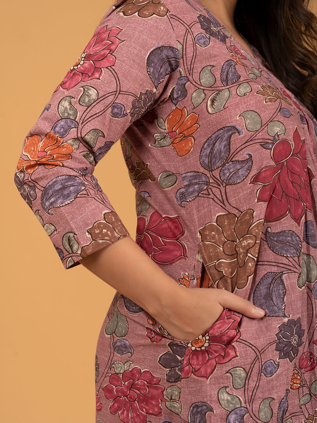 Mauve Printed A-Line Cotton Kurti