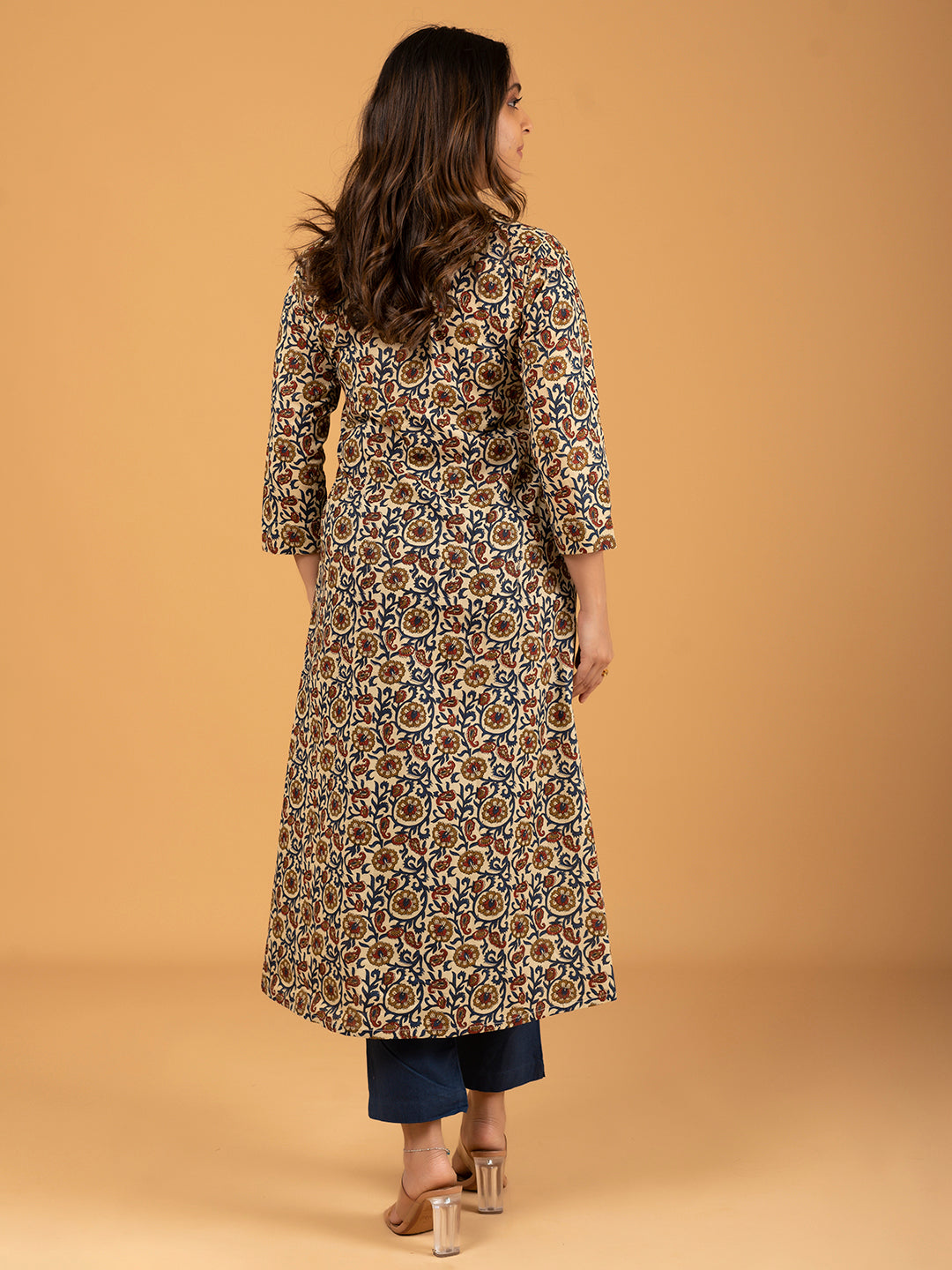 Off-White Printed A-Line Cotton Kurti