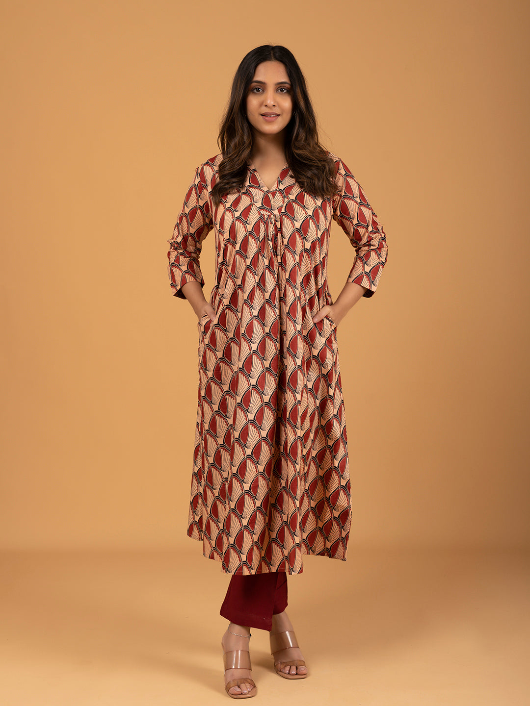 Red Printed A-Line Cotton Kurti