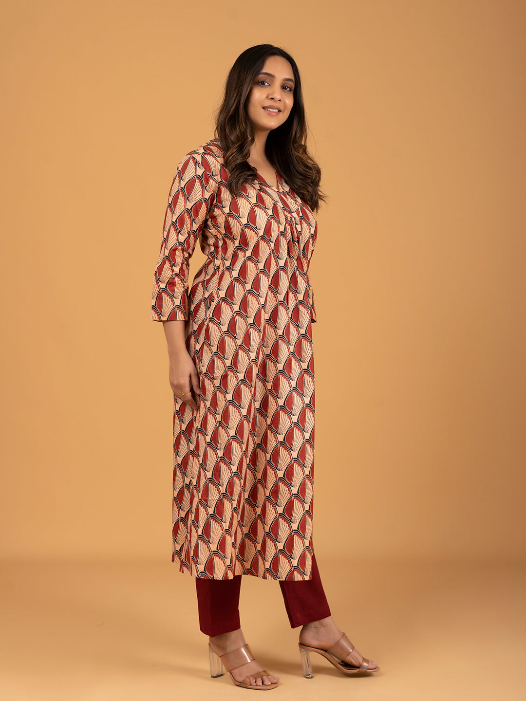 Red Printed A-Line Cotton Kurti