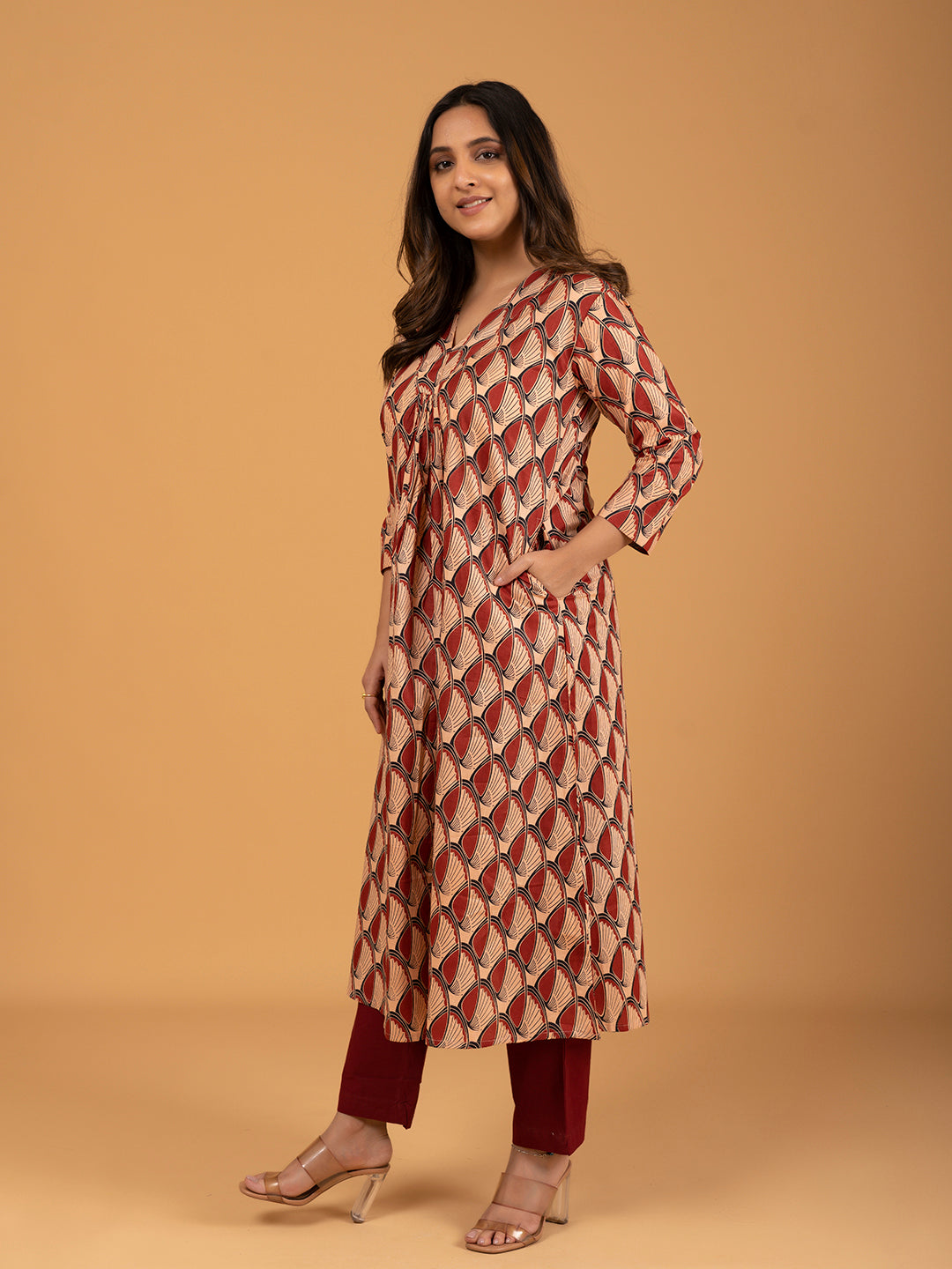 Red Printed A-Line Cotton Kurti
