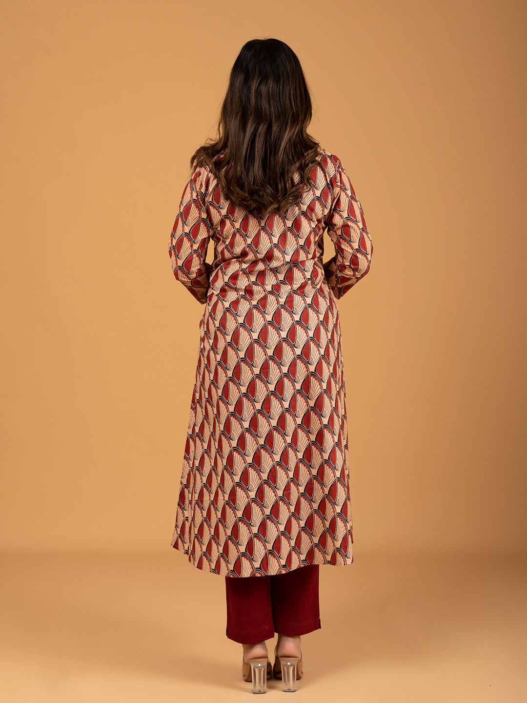 Red Printed A-Line Cotton Kurti