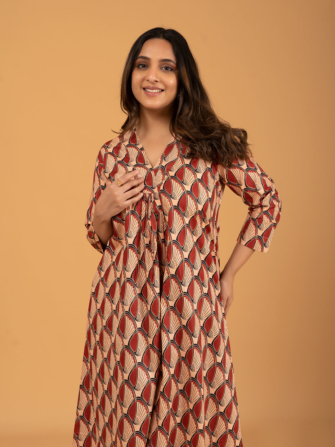 Red Printed A-Line Cotton Kurti