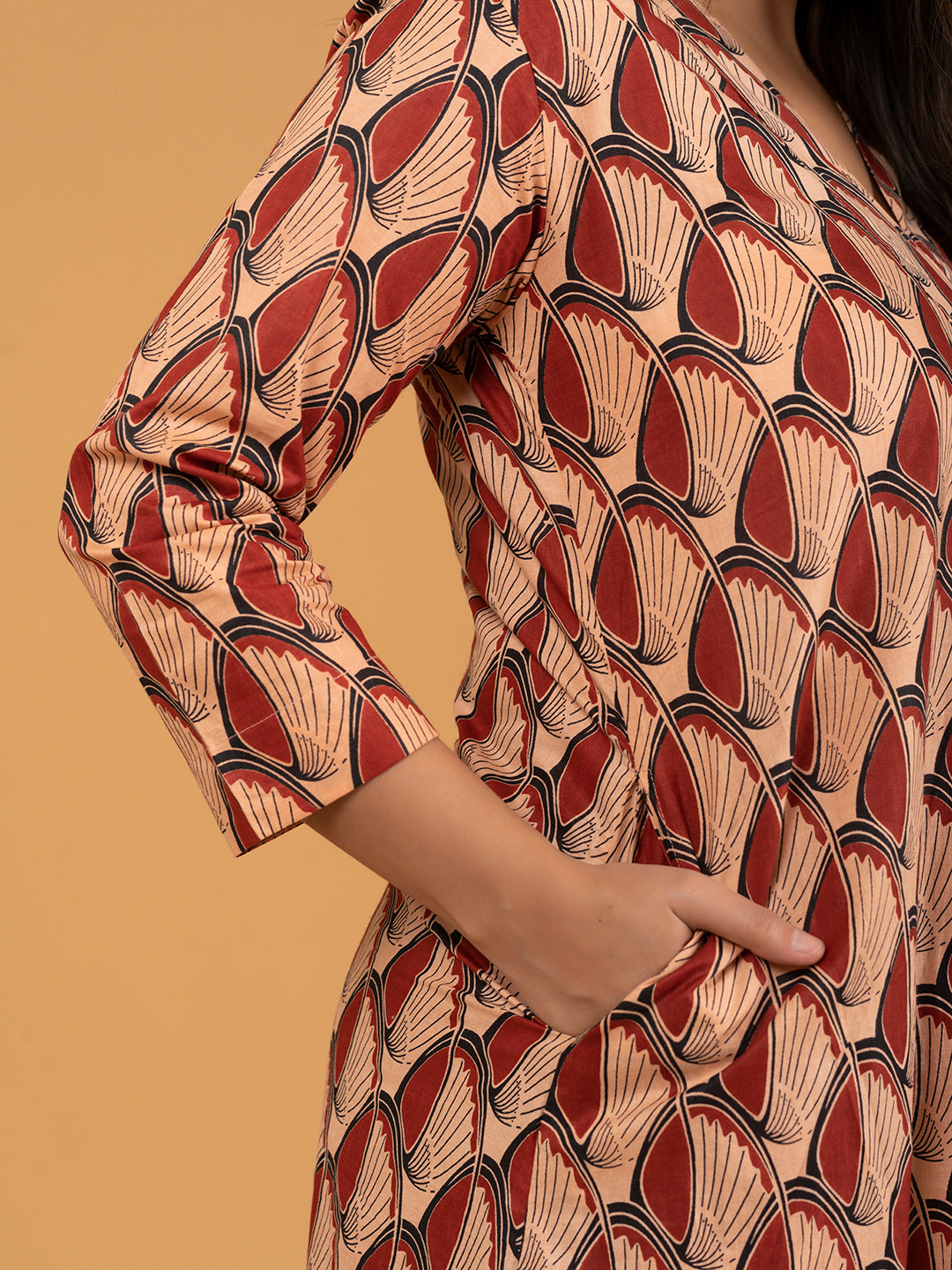 Red Printed A-Line Cotton Kurti