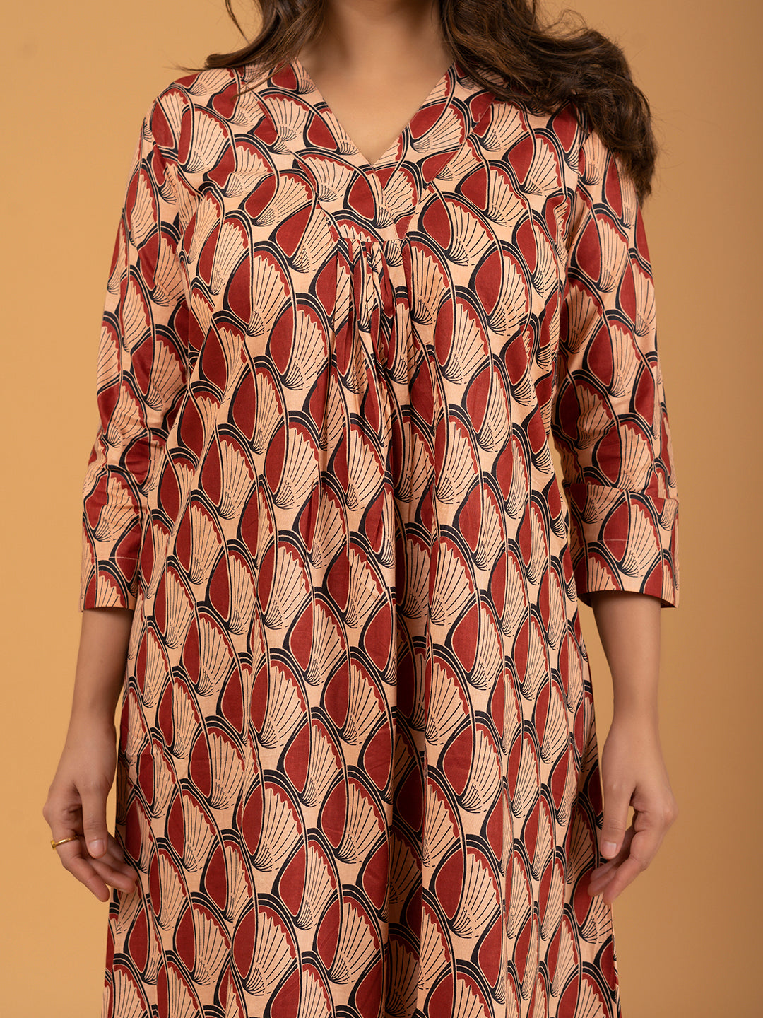 Red Printed A-Line Cotton Kurti