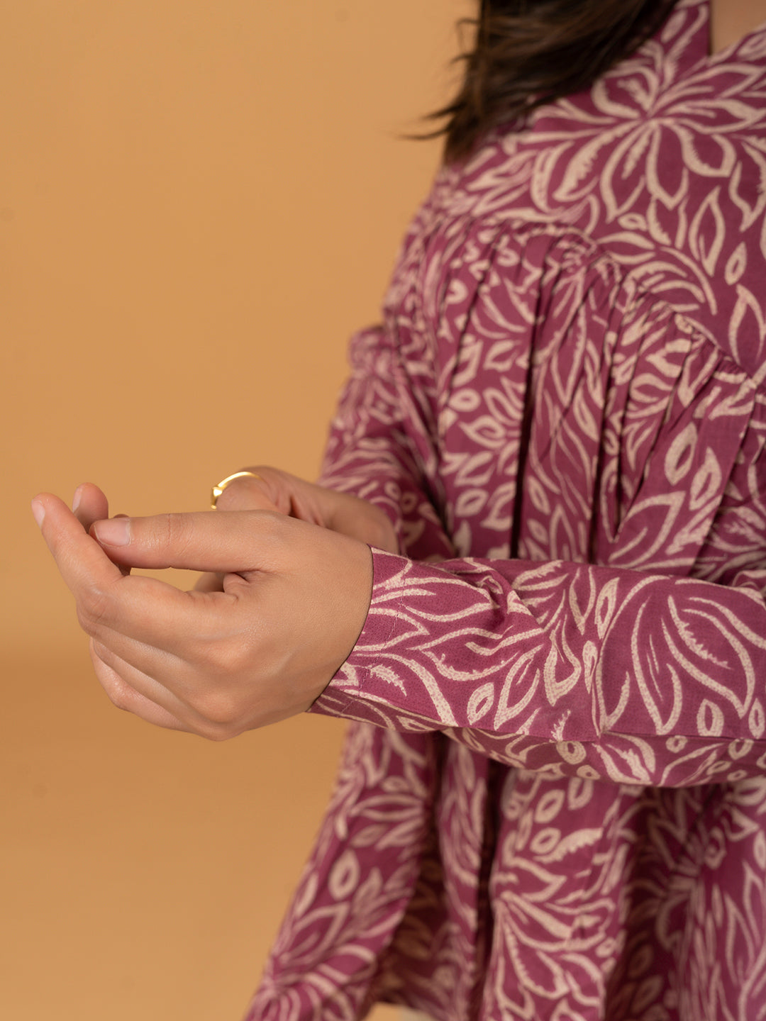 Pink Printed Full Sleeves Alia Cut Cotton Top