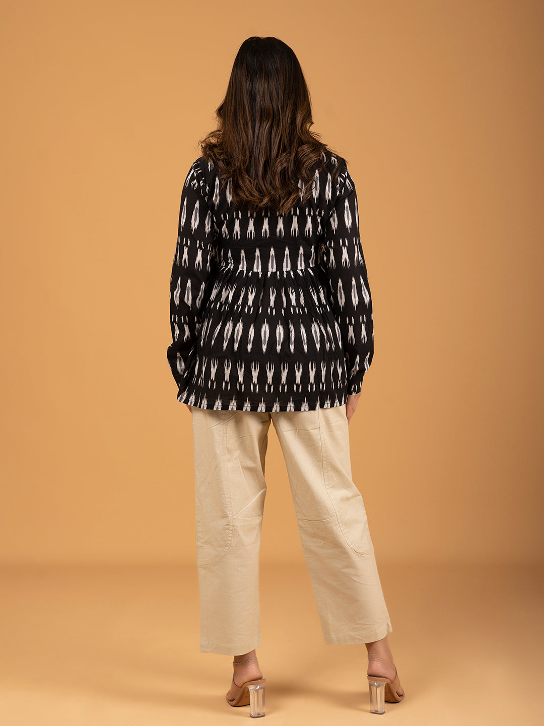 Black Printed Full Sleeves Alia Cut Cotton Top