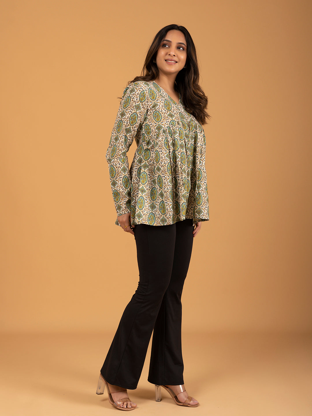 Off-White Printed Full Sleeves Alia Cut Cotton Top