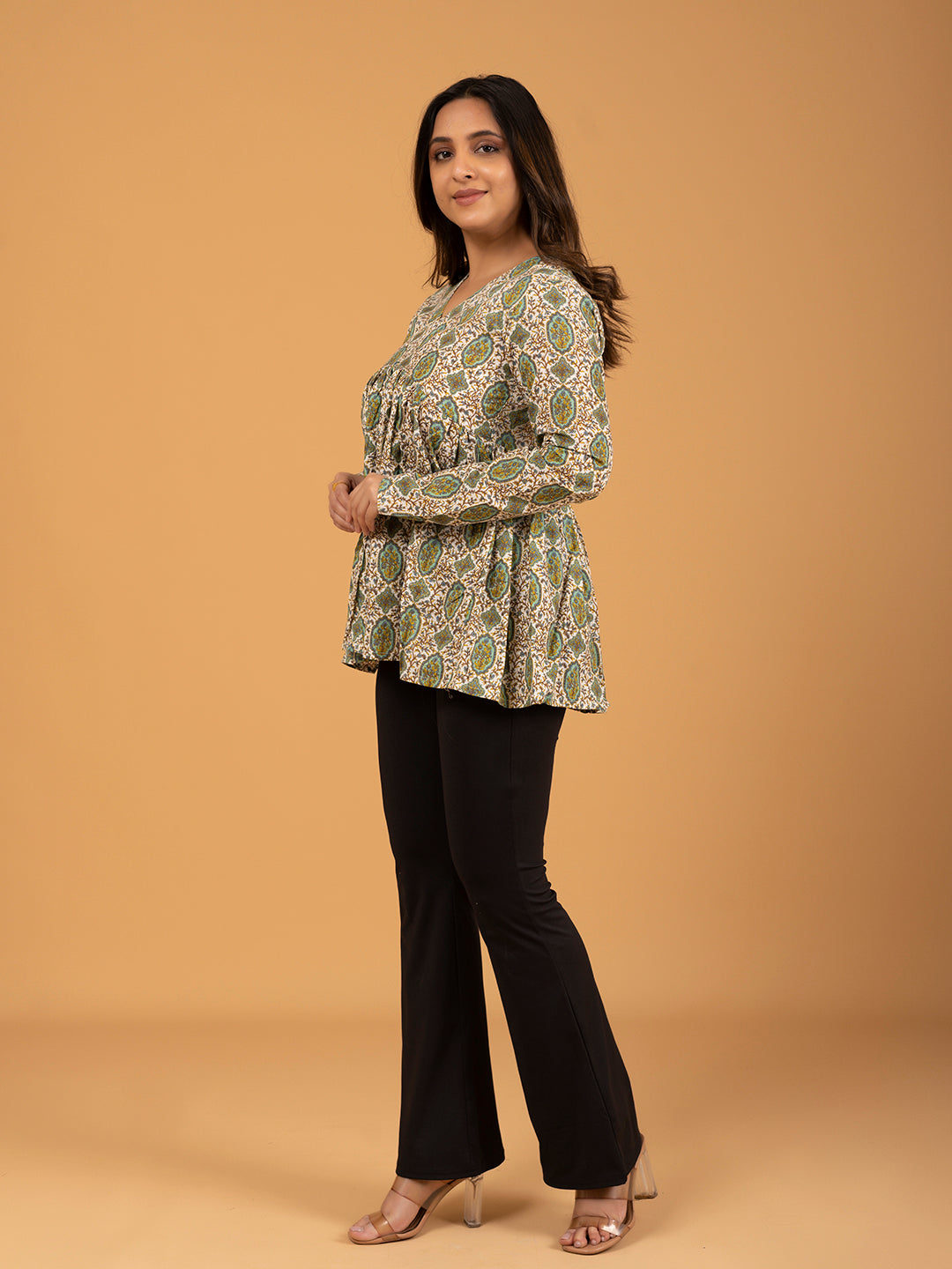 Off-White Printed Full Sleeves Alia Cut Cotton Top