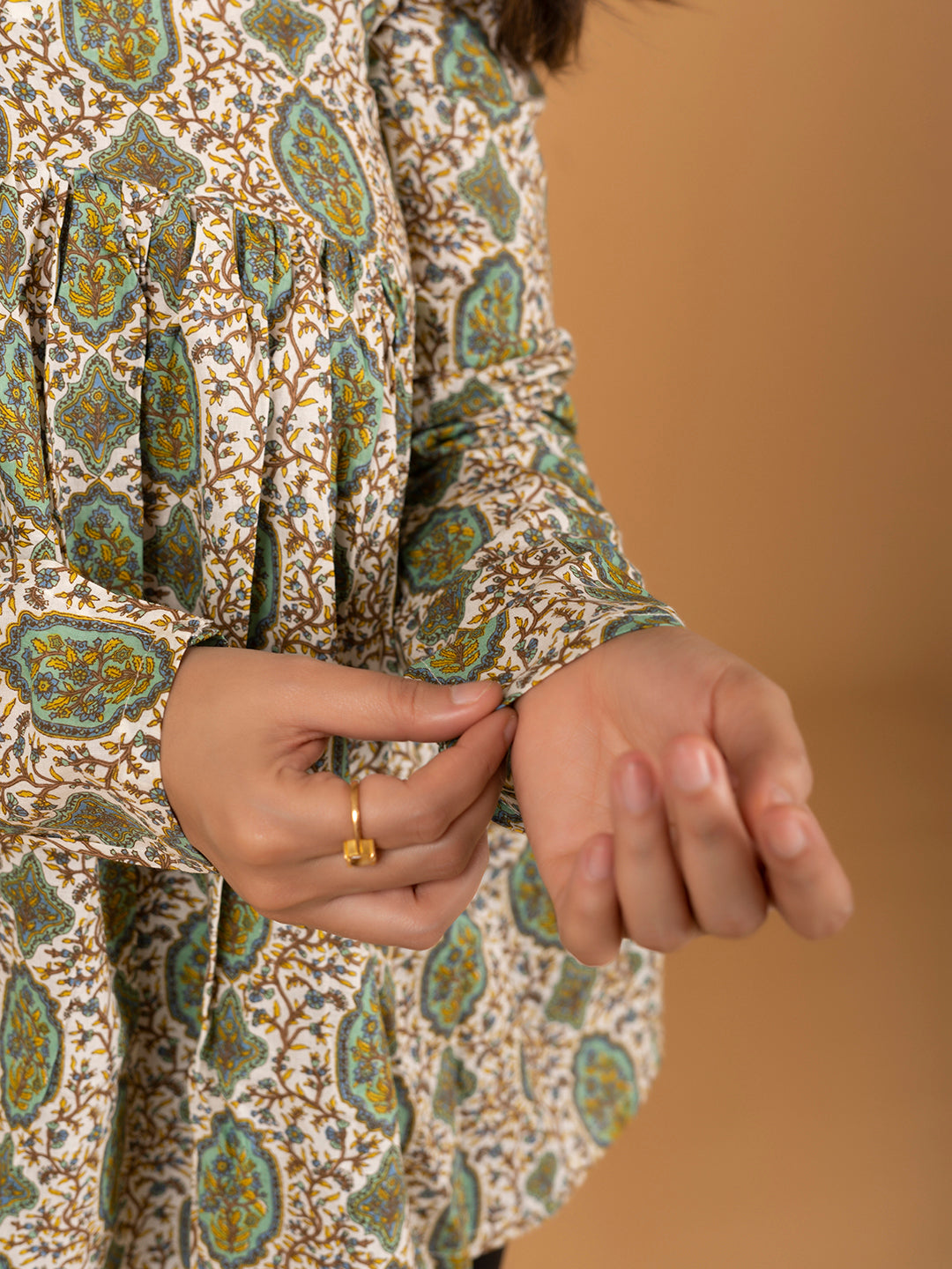 Off-White Printed Full Sleeves Alia Cut Cotton Top