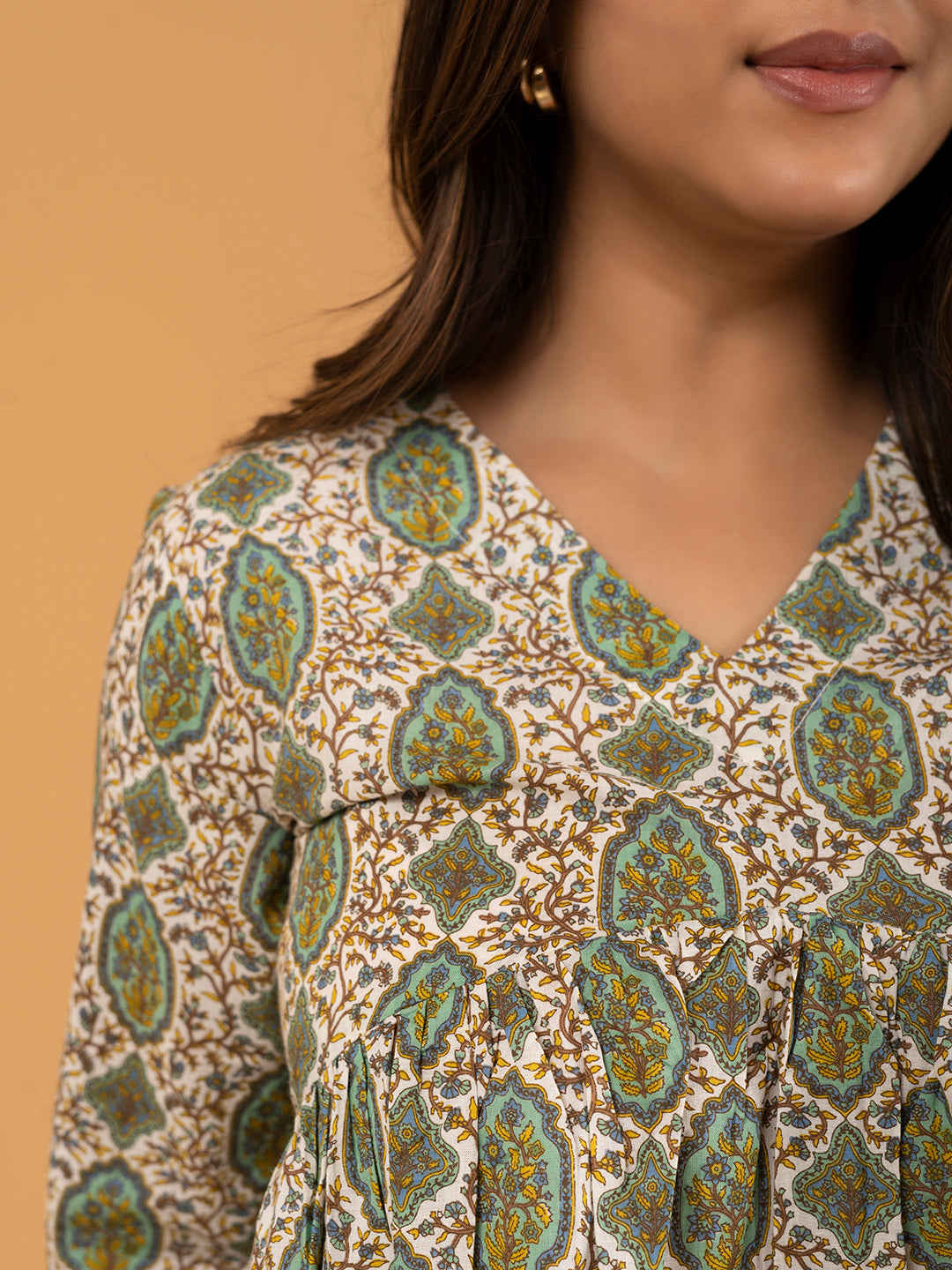 Off-White Printed Full Sleeves Alia Cut Cotton Top