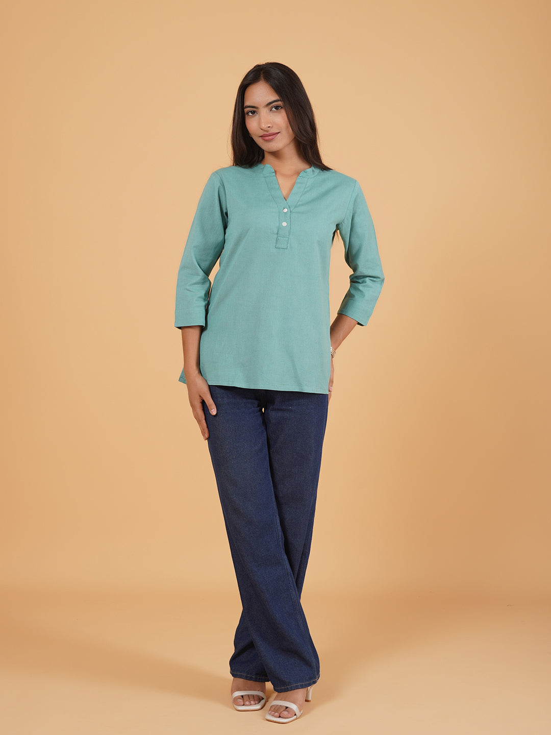 Hunter Green Straight Plain Cotton Top