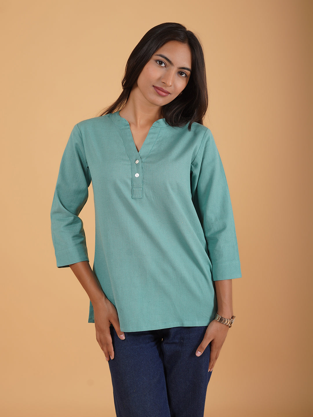 Hunter Green Straight Plain Cotton Top