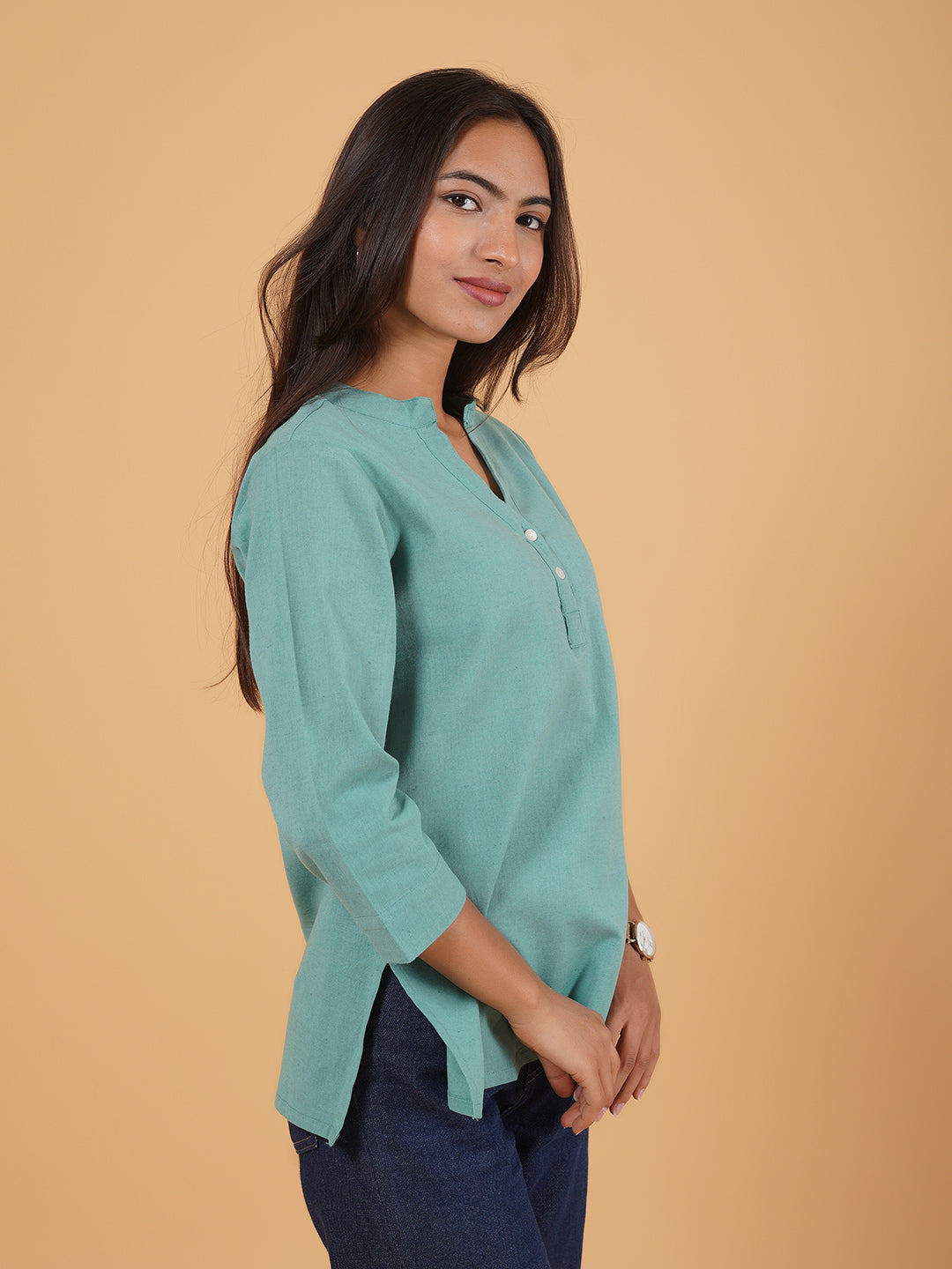 Hunter Green Straight Plain Cotton Top