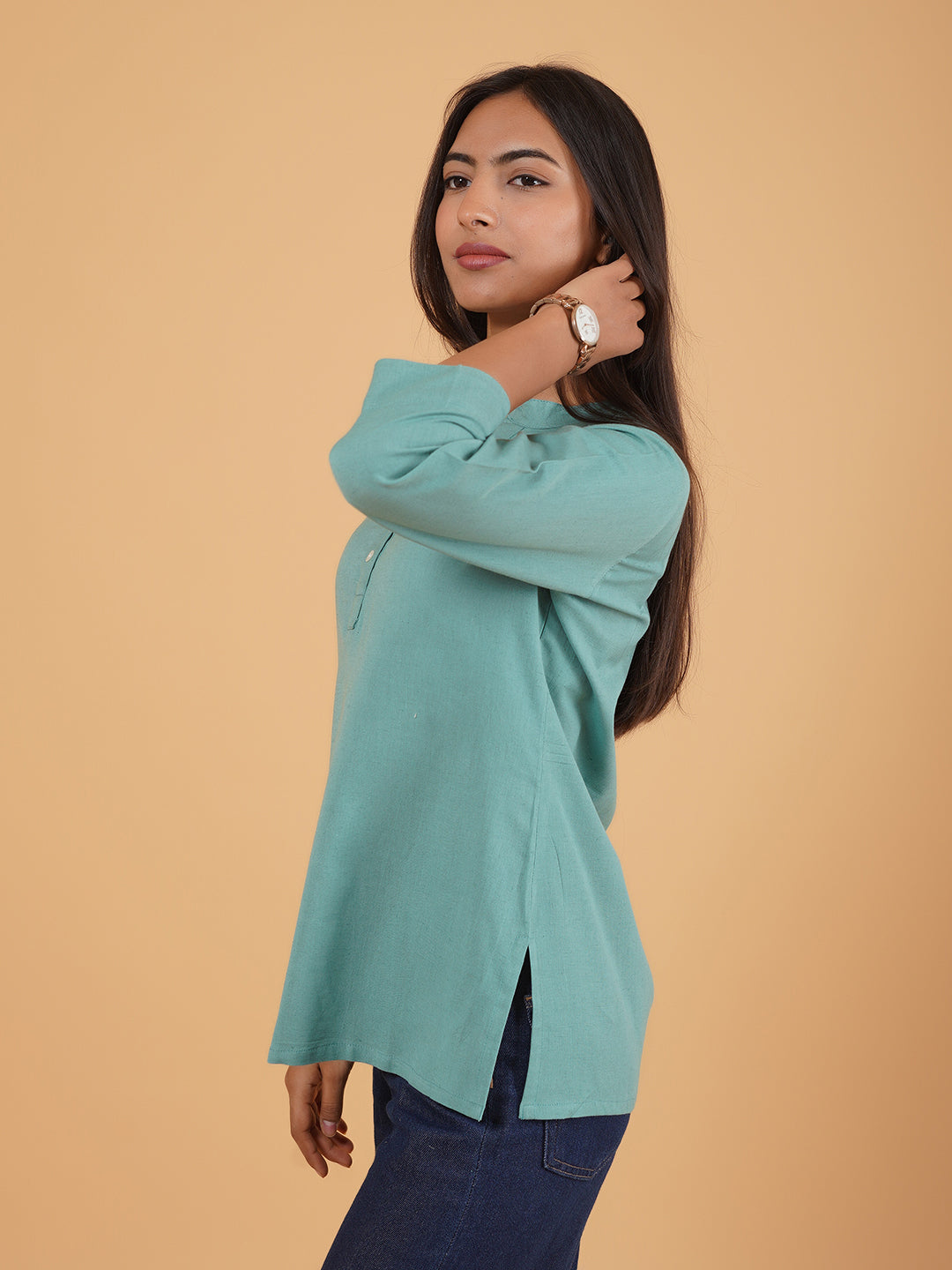 Hunter Green Straight Plain Cotton Top