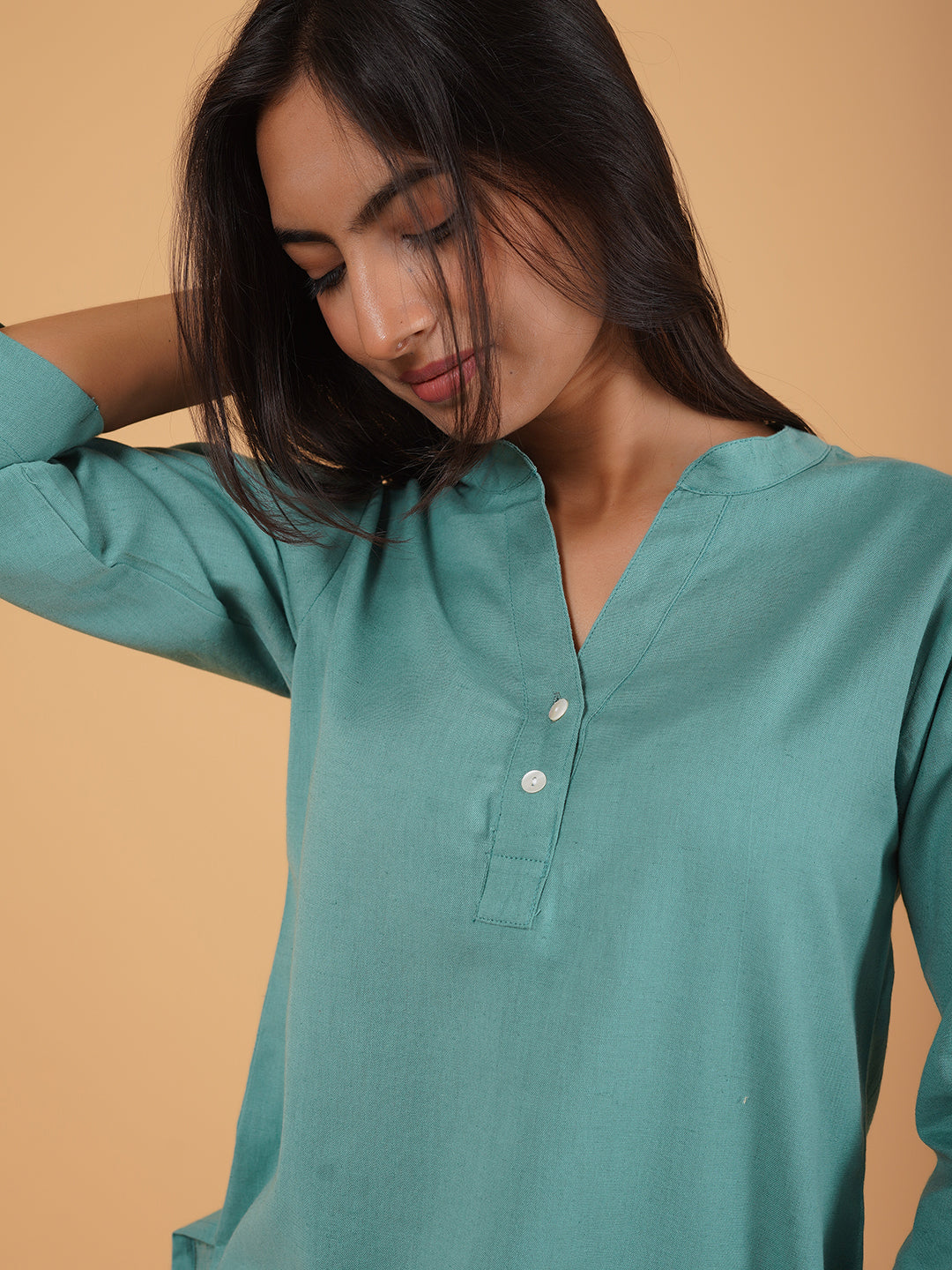 Hunter Green Straight Plain Cotton Top