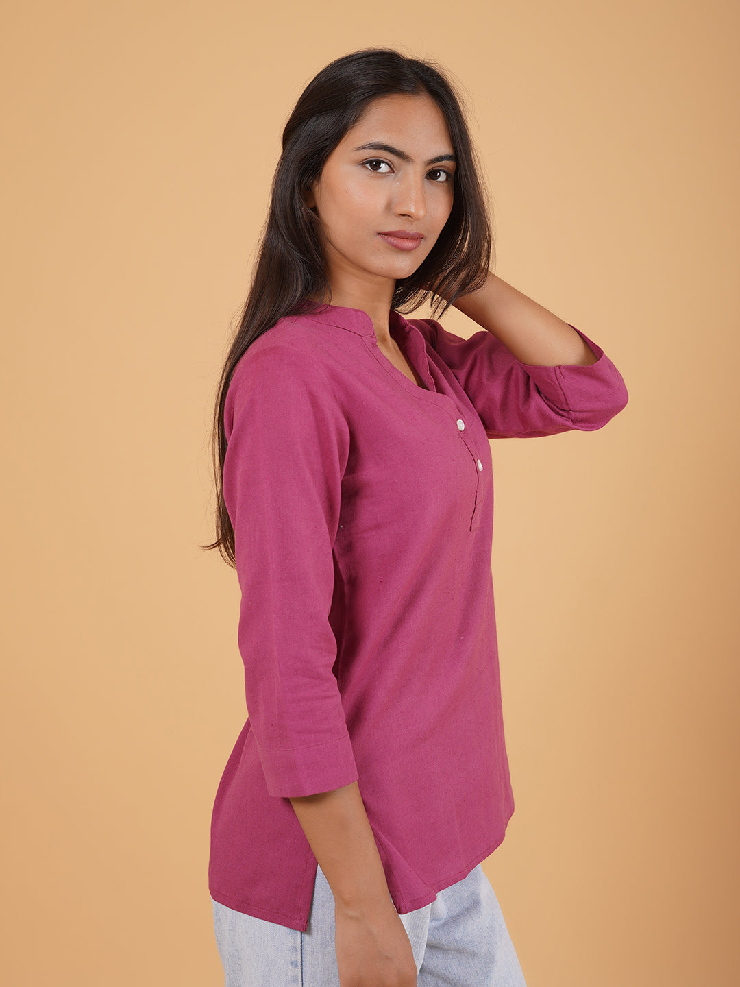Pink Straight Plain Cotton Top