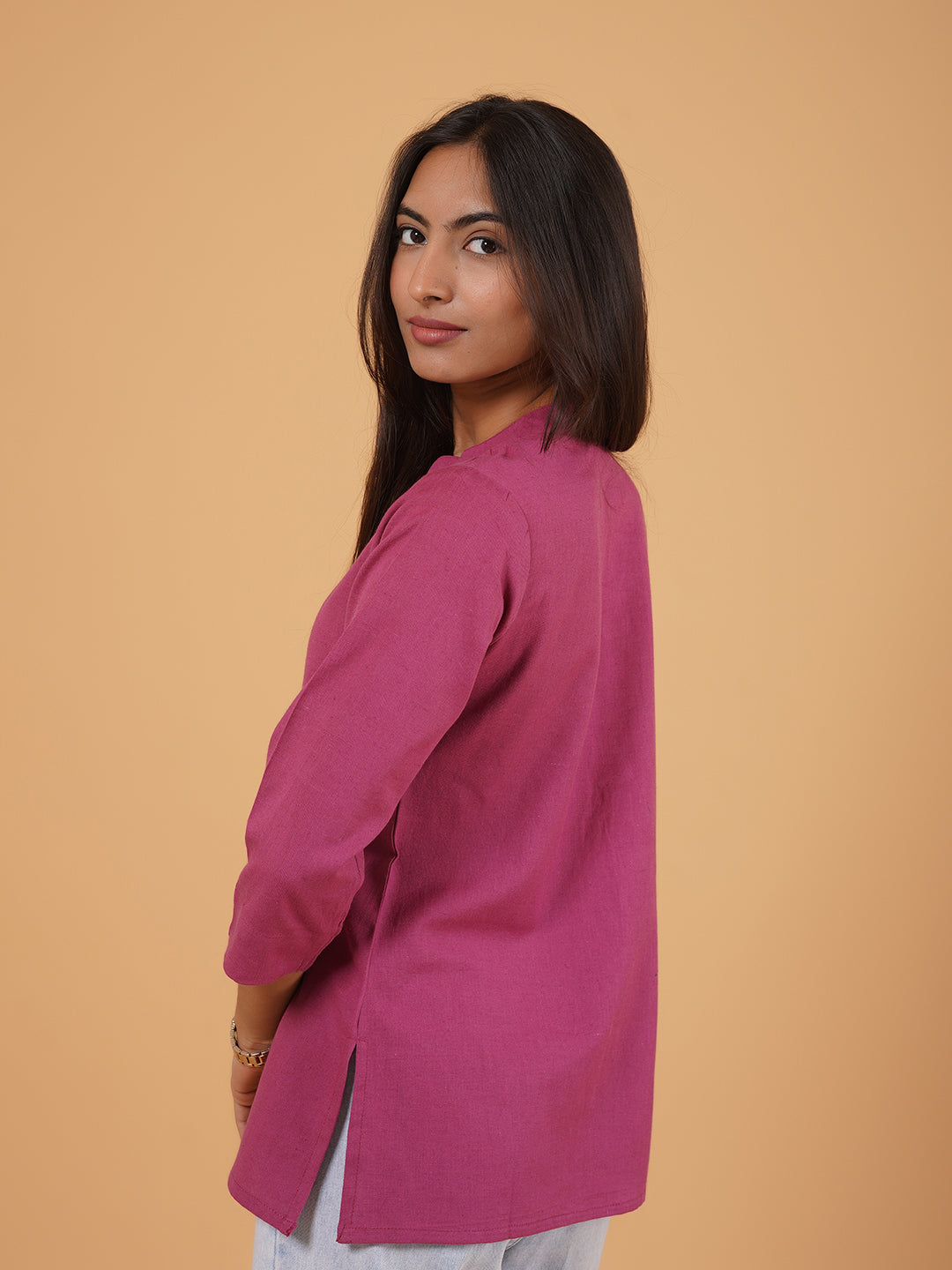 Pink Straight Plain Cotton Top