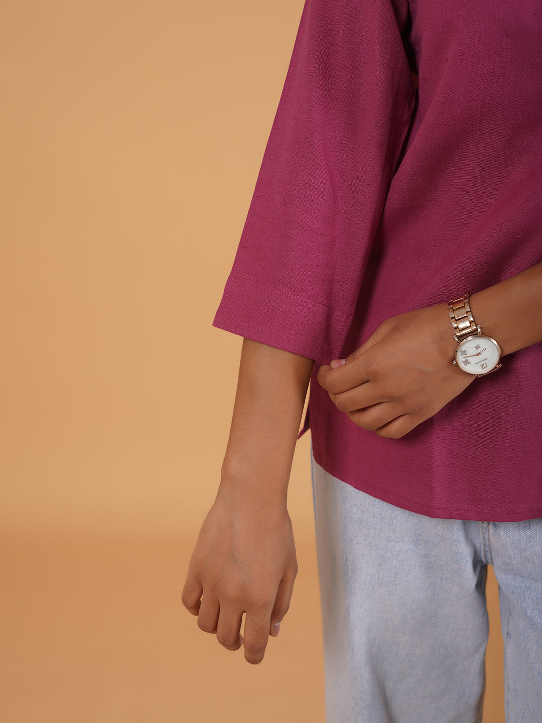 Pink Straight Plain Cotton Top