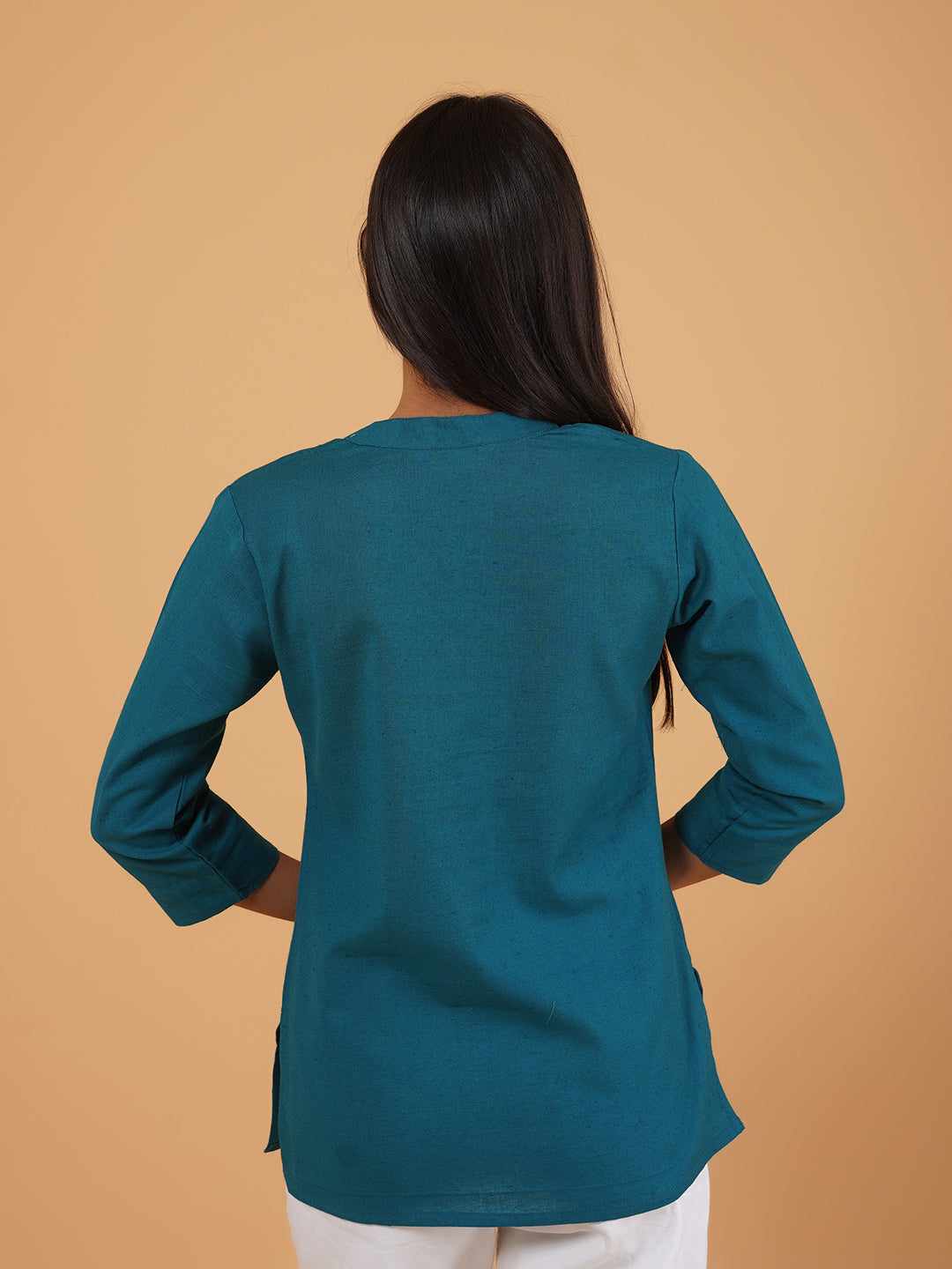 Teal Green Straight Plain Cotton Top