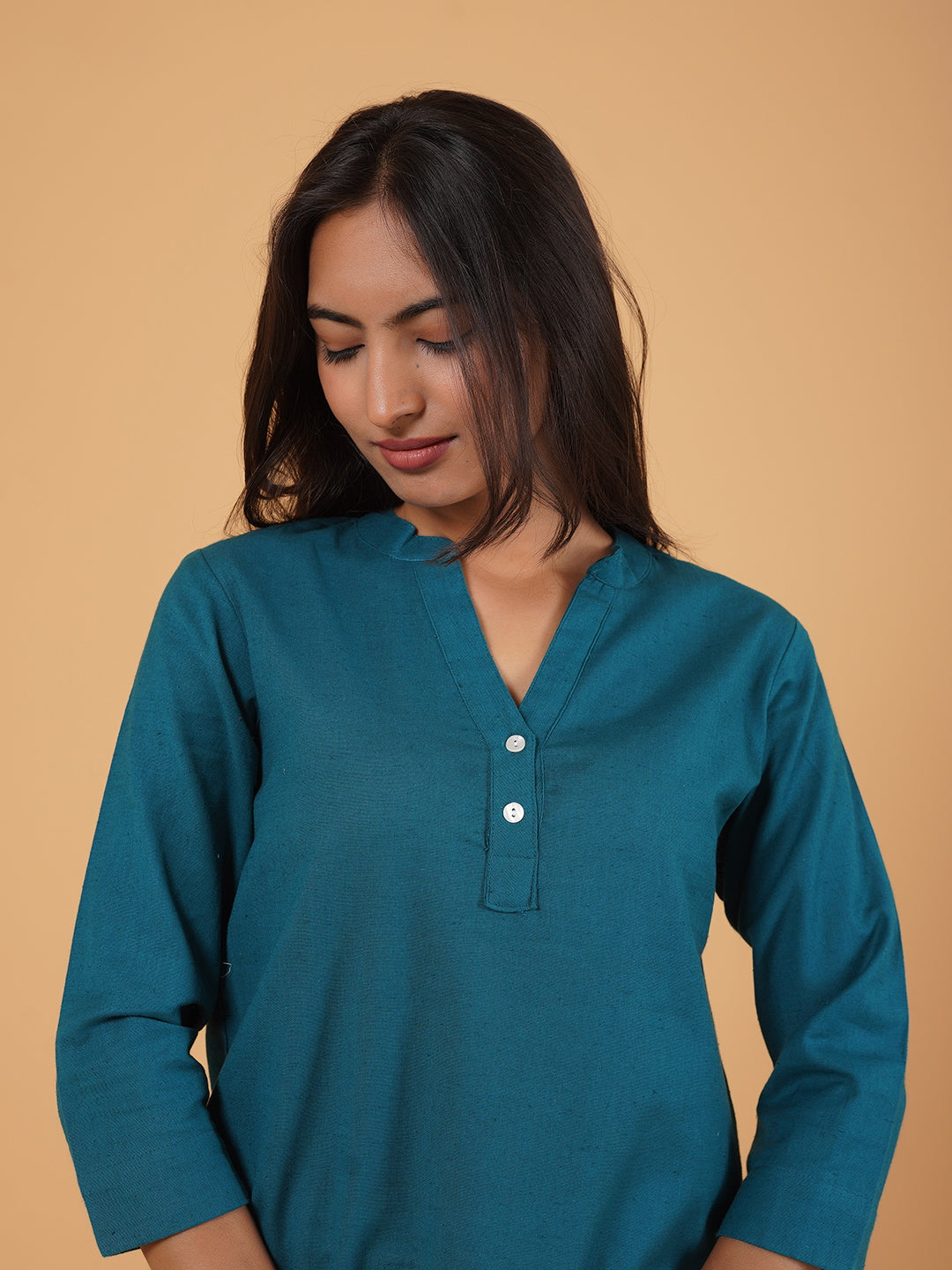 Teal Green Straight Plain Cotton Top
