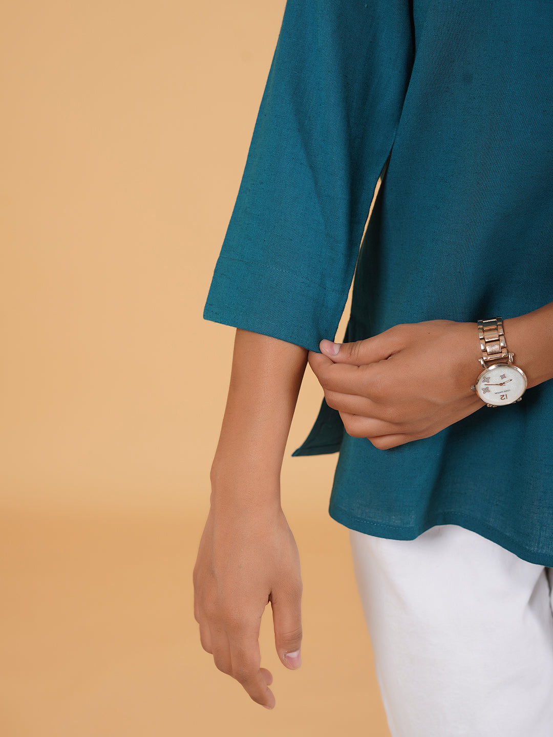 Teal Green Straight Plain Cotton Top
