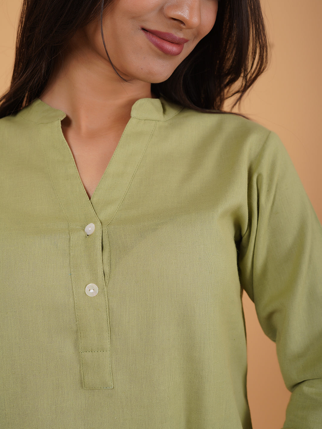 Pista Green Straight Plain Cotton Top