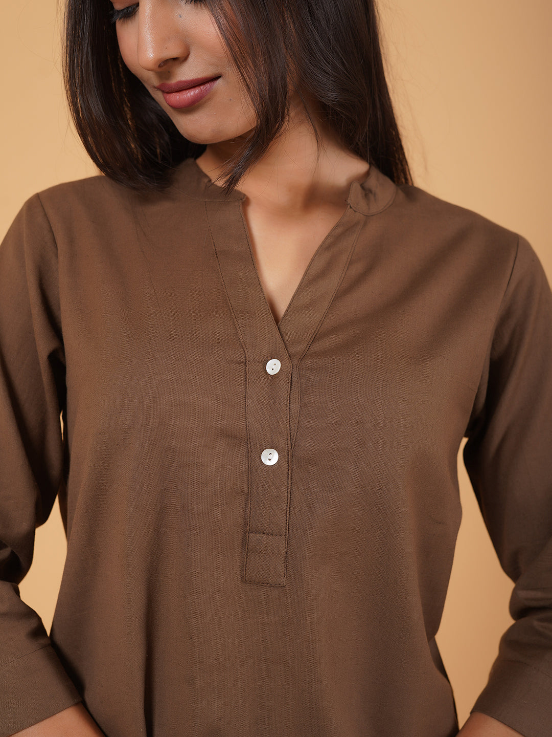 Brown Straight Plain Cotton Top