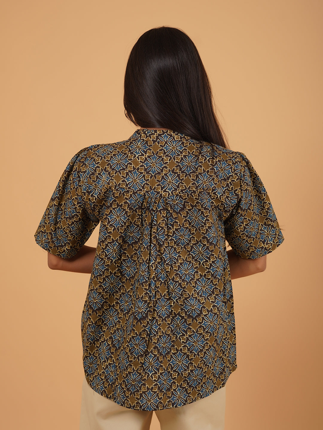 Brown Printed Flared Cotton Top