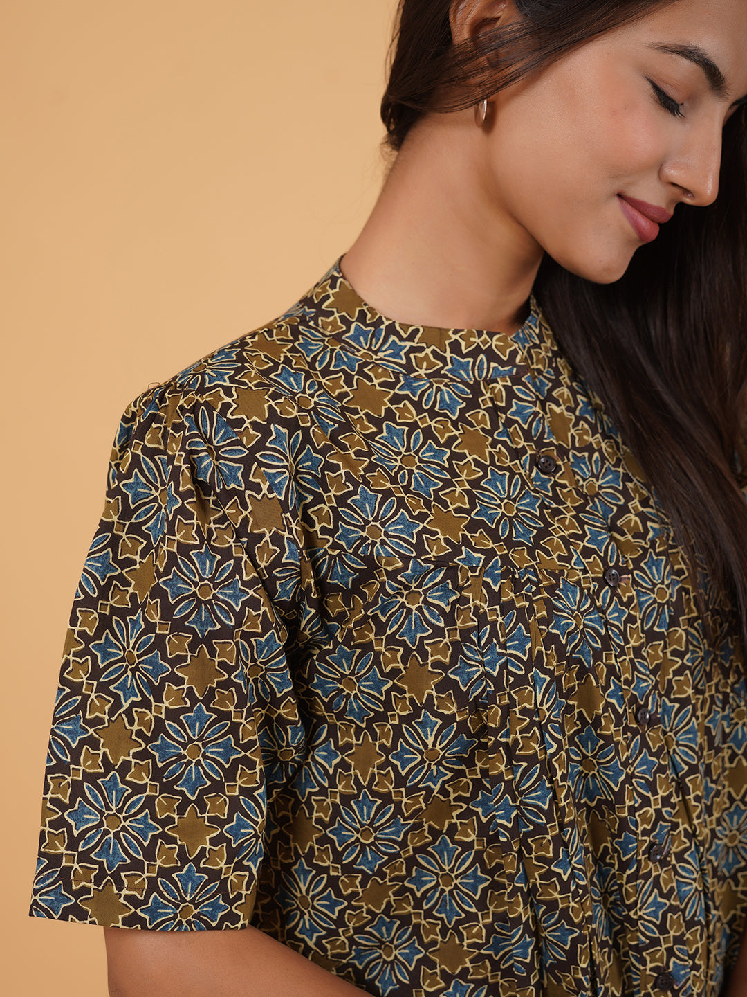 Brown Printed Flared Cotton Top