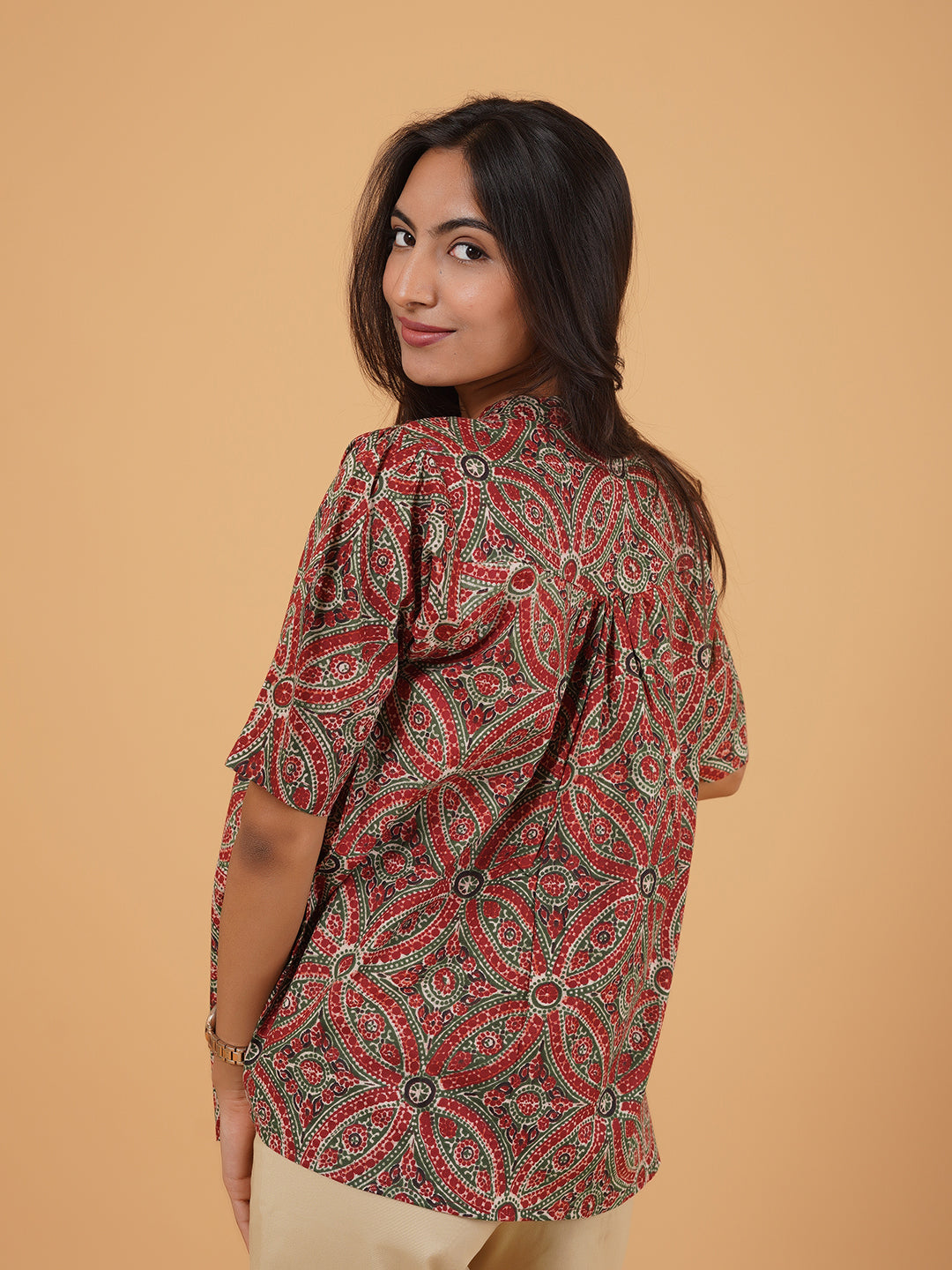 Maroon Printed Flared Cotton Top