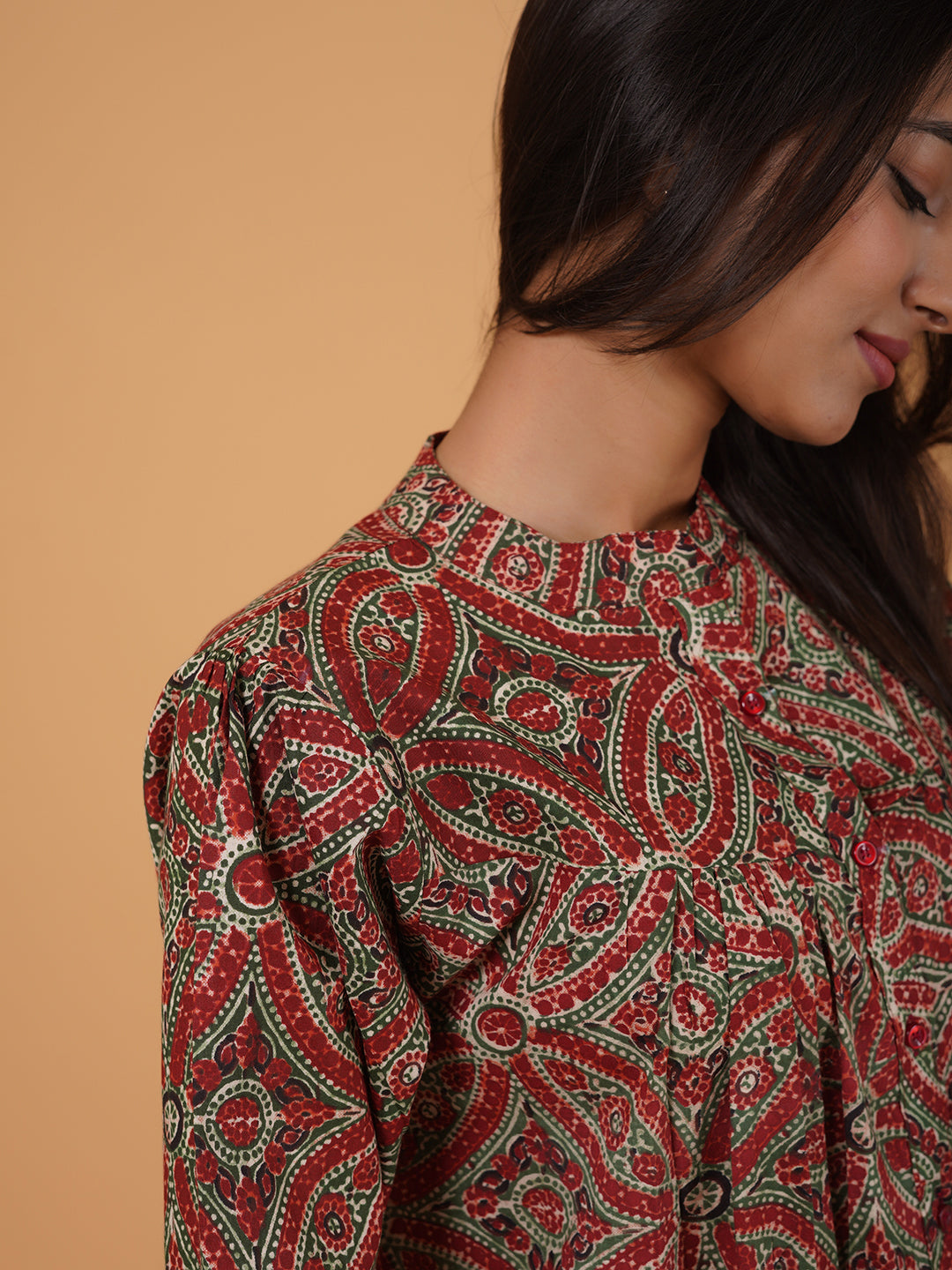 Maroon Printed Flared Cotton Top