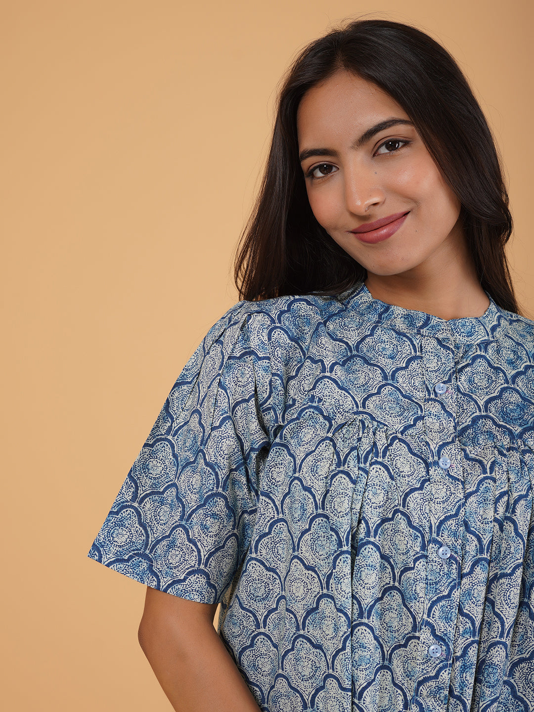Light Blue Printed Flared Cotton Top