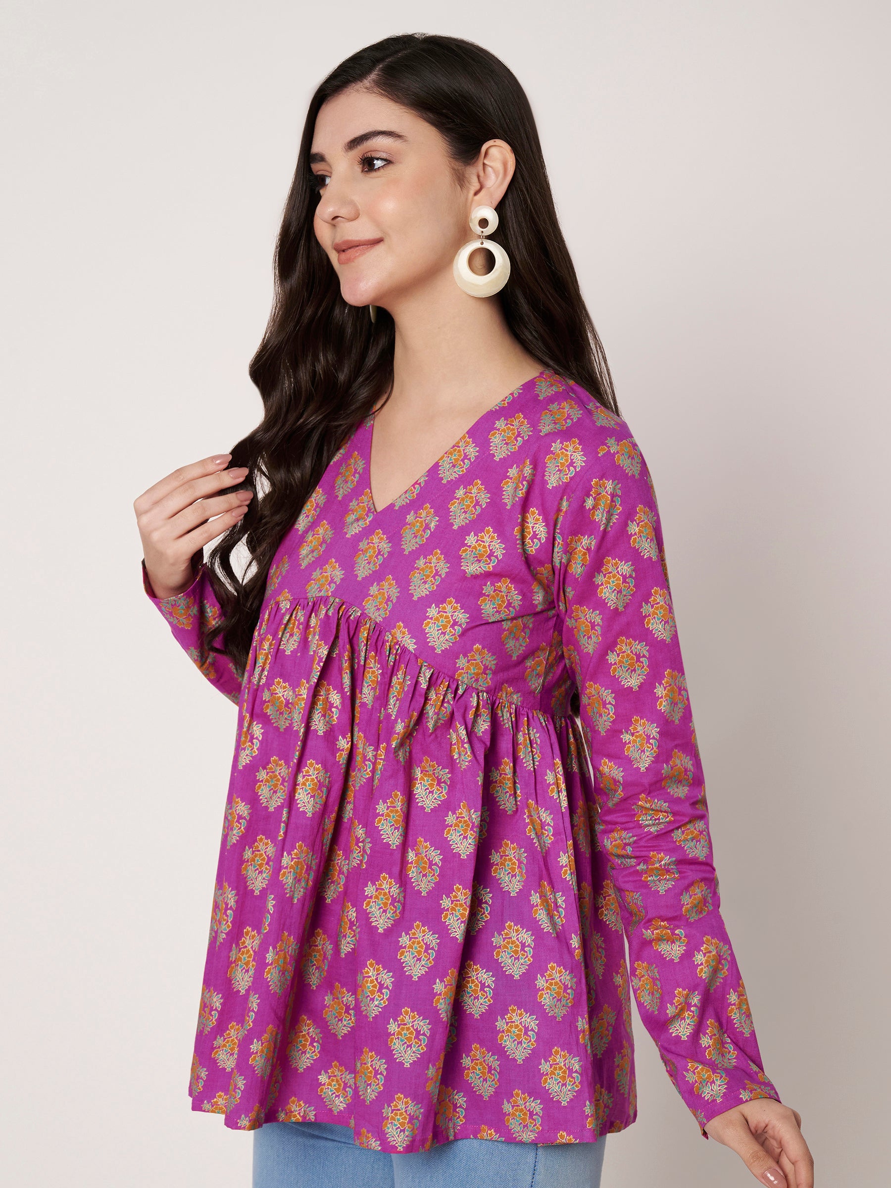 Pink Printed Alia-Cut Cotton Top