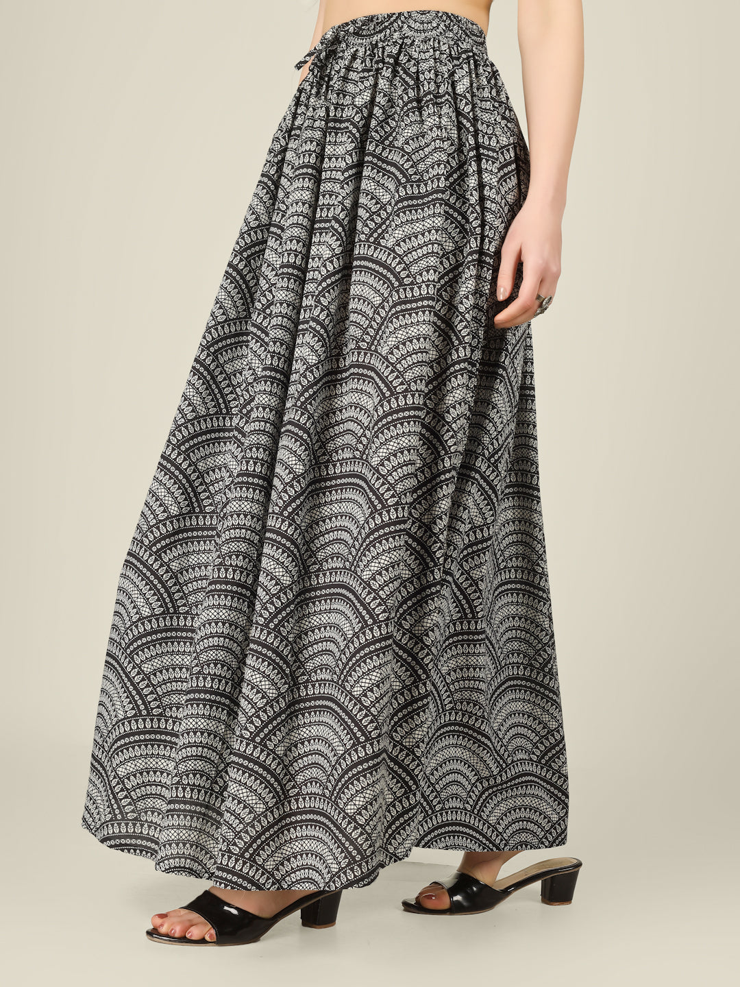 Black Printed Cotton Maxi Skirt