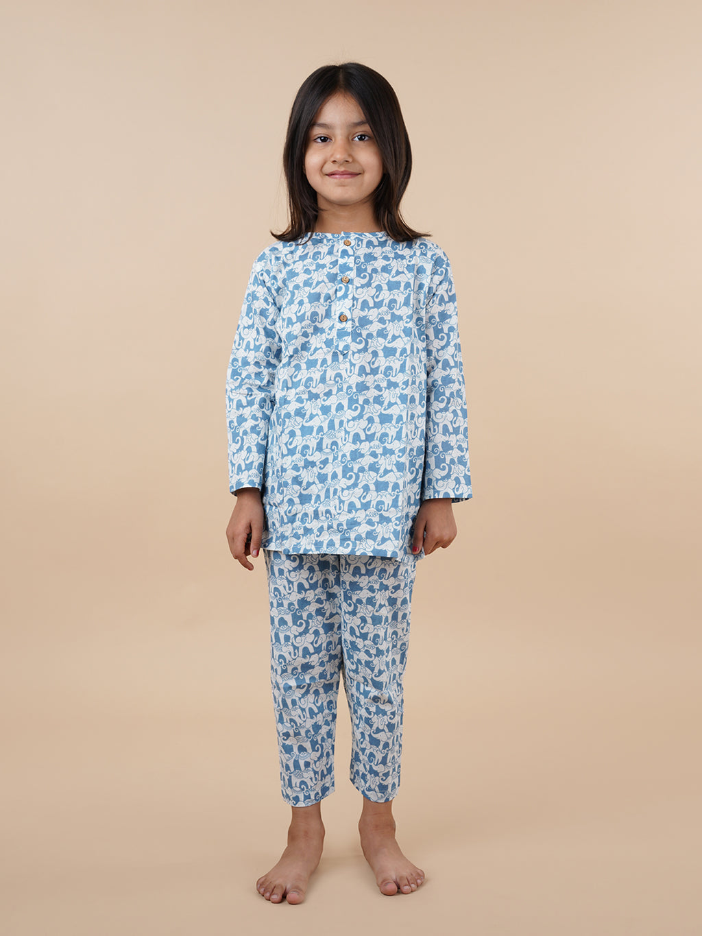 Babyhug Cambric Full Sleeves Kurta Dhoti Set Elephant Print - White main image 0