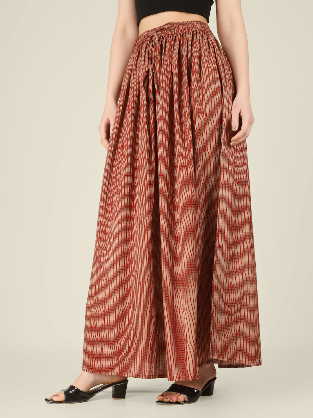 Rust Printed Cotton Maxi Skirt