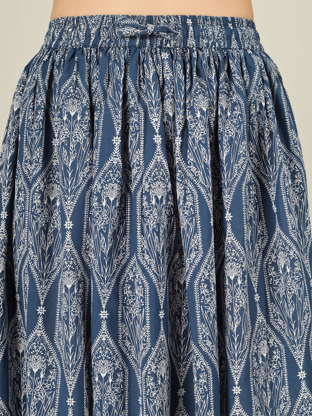 Blue Printed Cotton Maxi Skirt