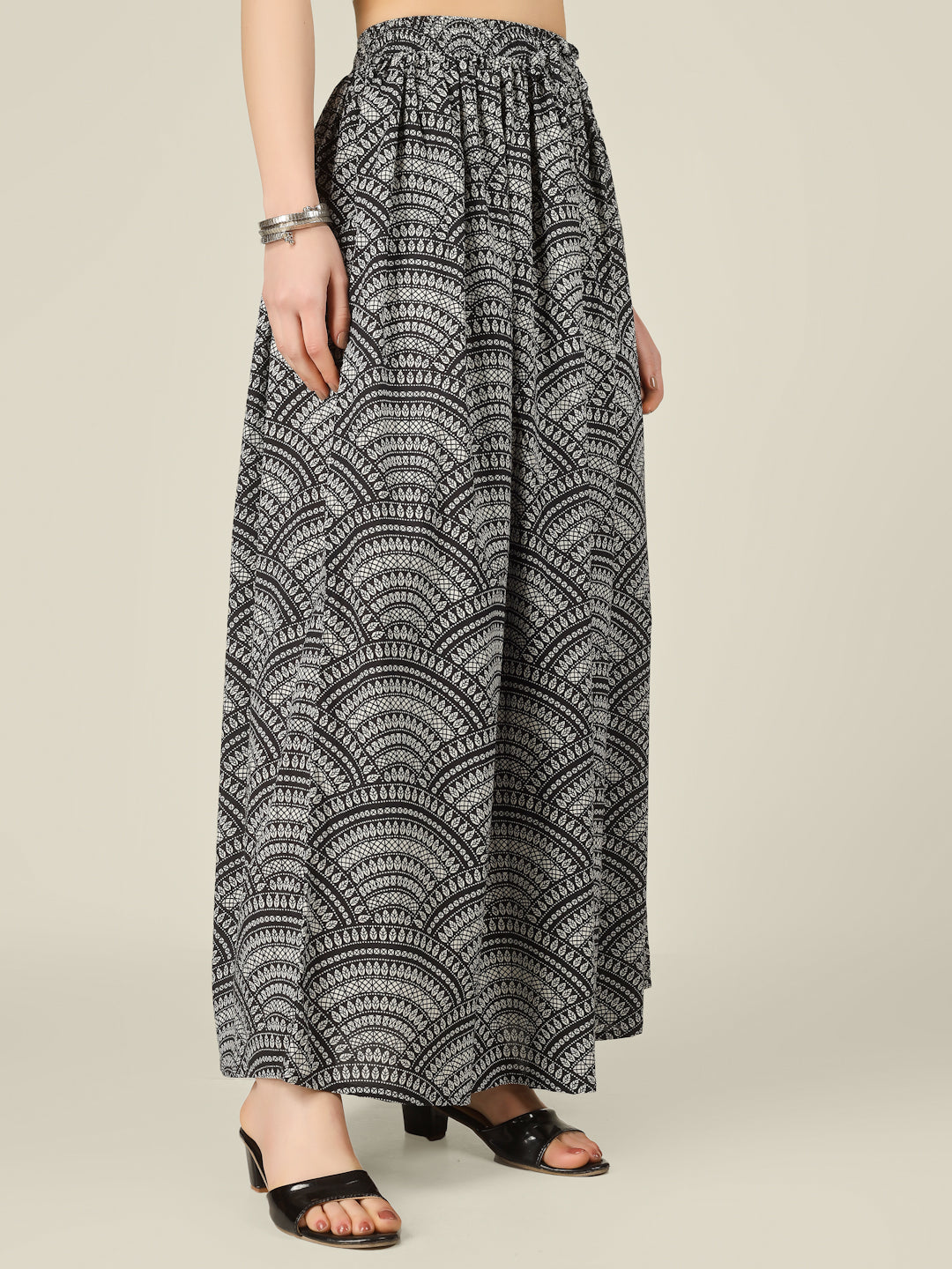 Black Printed Cotton Maxi Skirt