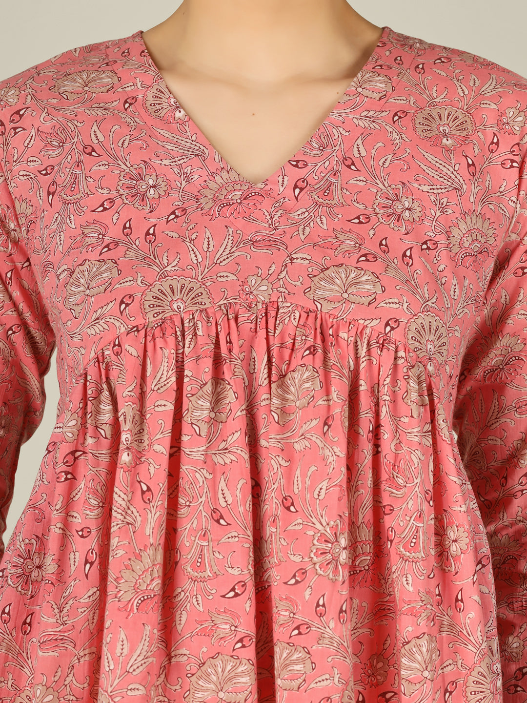 Peach Printed Alia-Cut Cotton Top