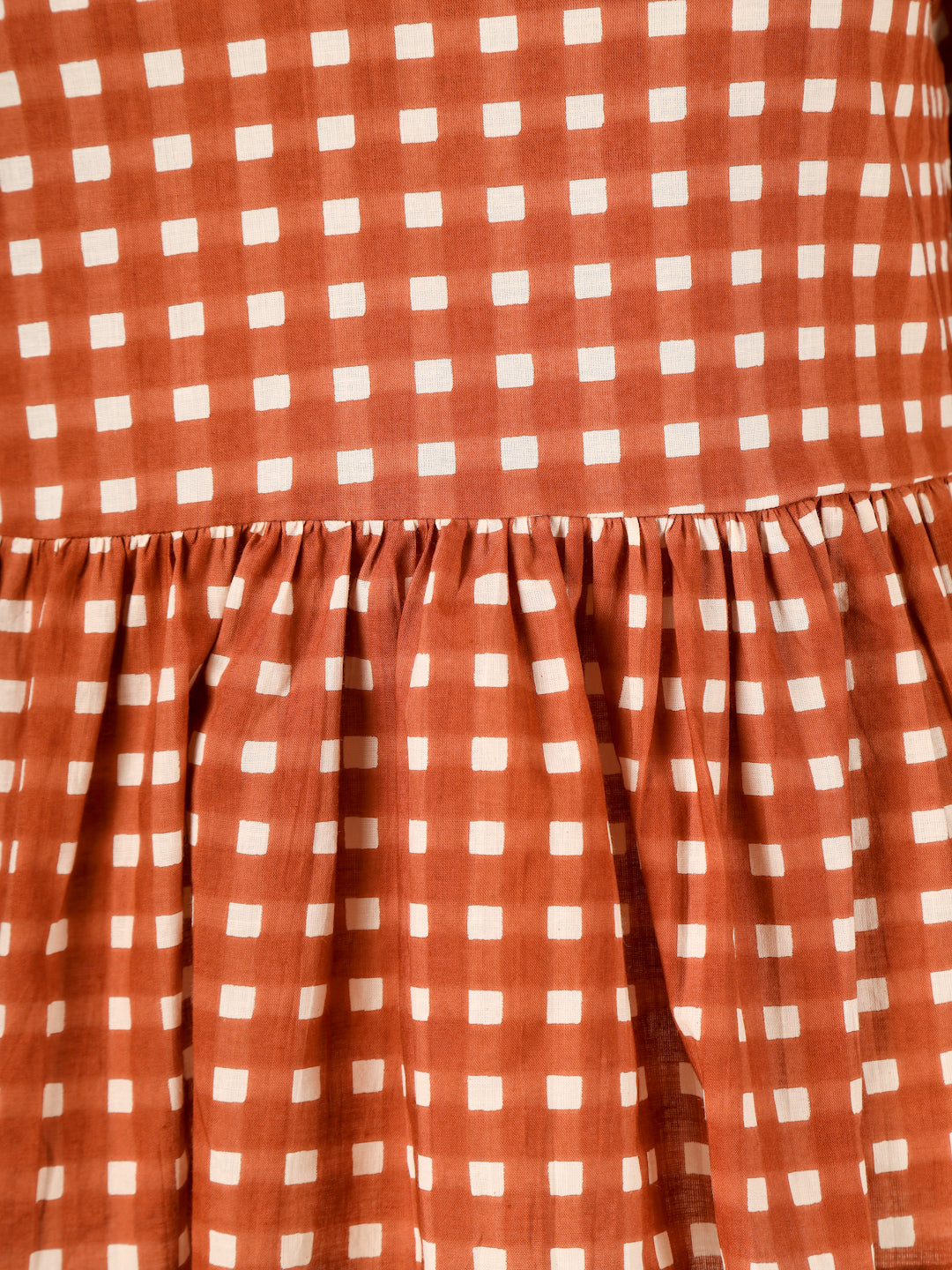 Brown Checked Cotton Peplum Top