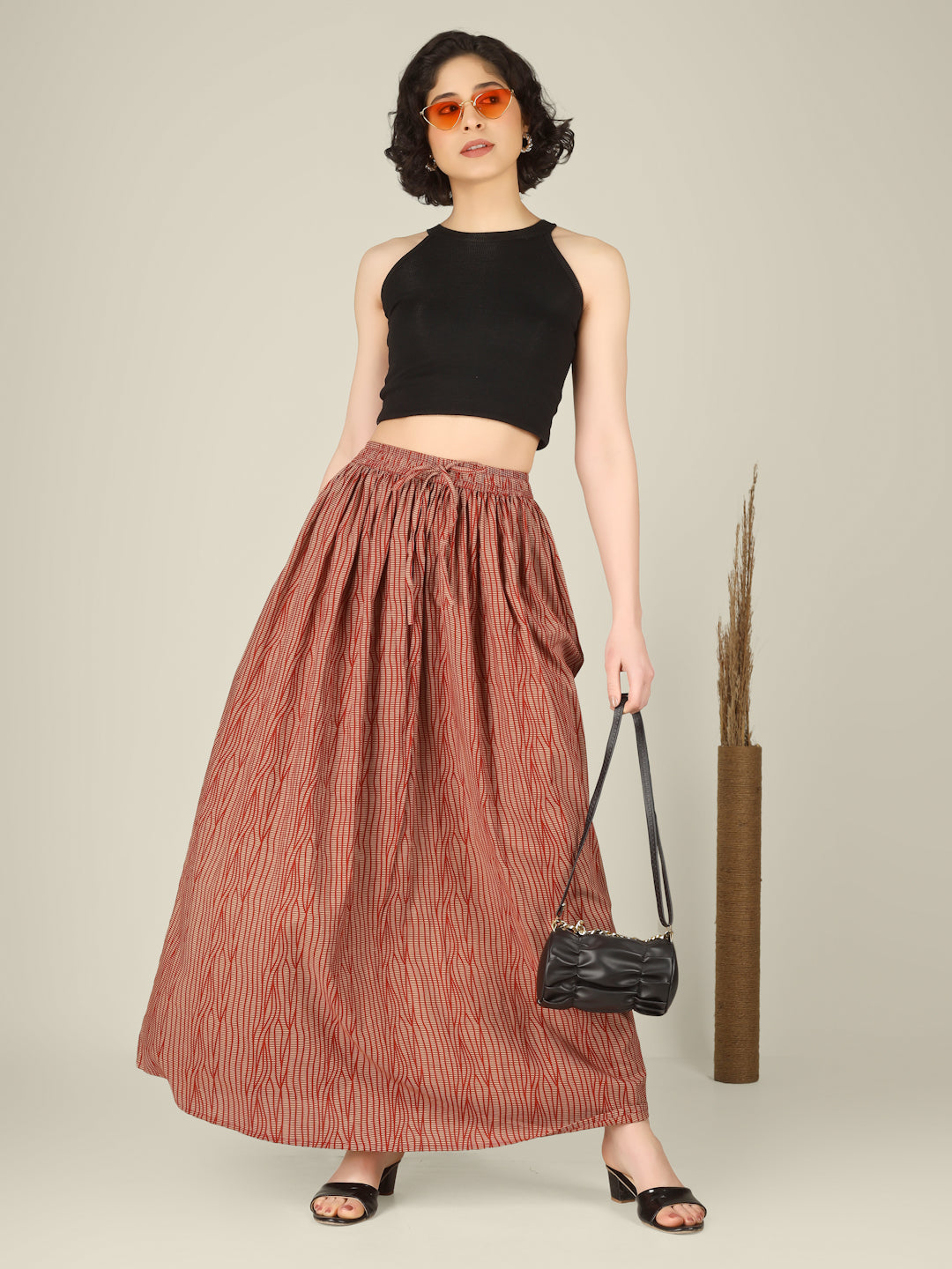 Rust Printed Cotton Maxi Skirt